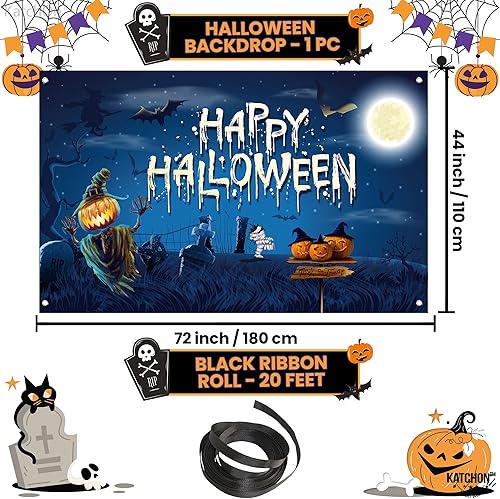 Miniatura 4 de KatchOn, Cartel de feliz Halloween de Tick or Treat  XL, 72 x 44 pulgadas  Telones de fondo de Halloween aterradores para fotografía, decoraciones