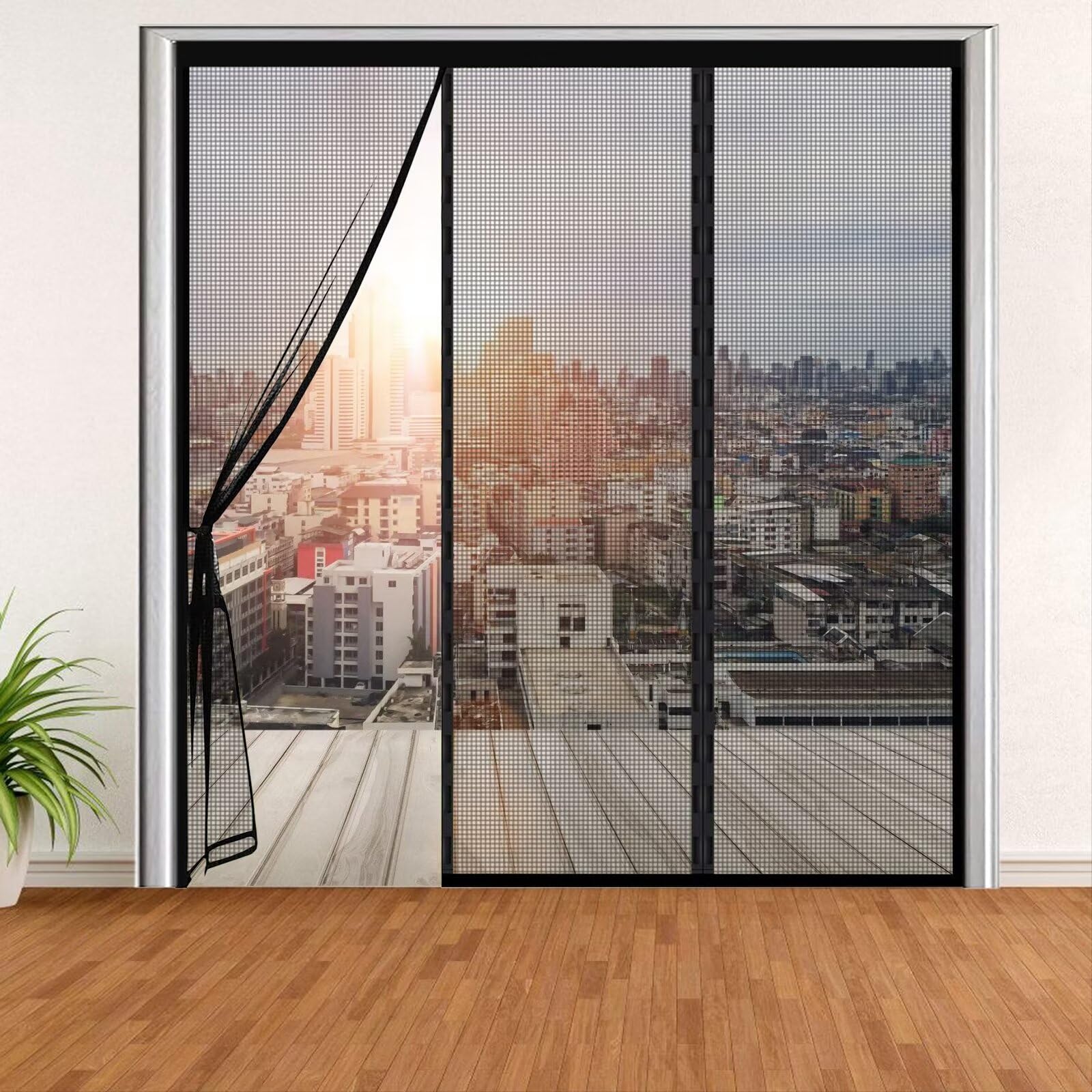 Insektenschutzgitter Schlafzimmer Türen 215x255cm Magnetischer Fliegenvorhang Moskitonetz, Auto geschlossen, faltbar, für Türen/Patio Schwarz