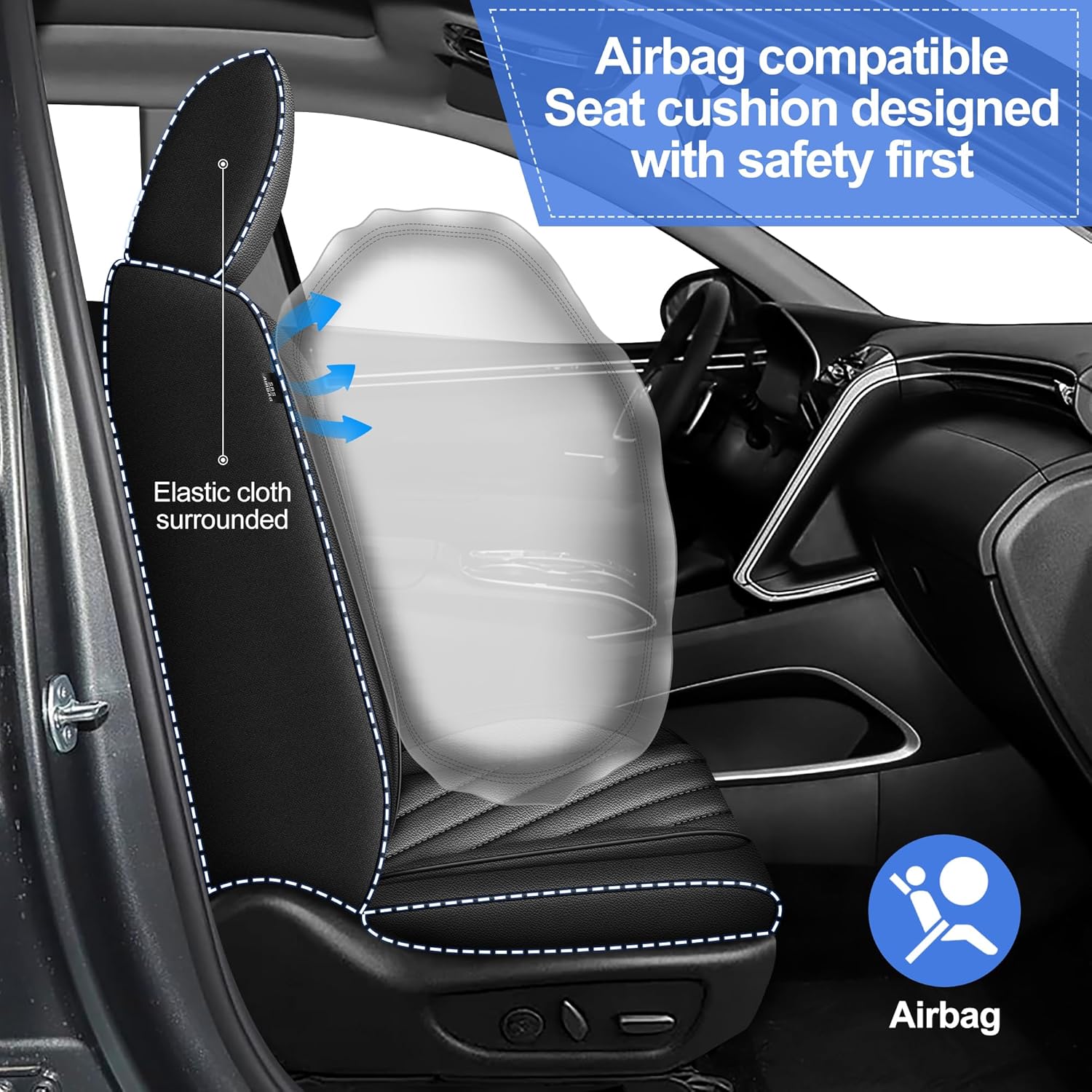 Car Seat Covers for Chevrolet Chevy Colorado 2015-2026, Front Seat Cover with Waist & Thigh Support, Interior Seat Cushion for Decorative Protector (Black&Grey)