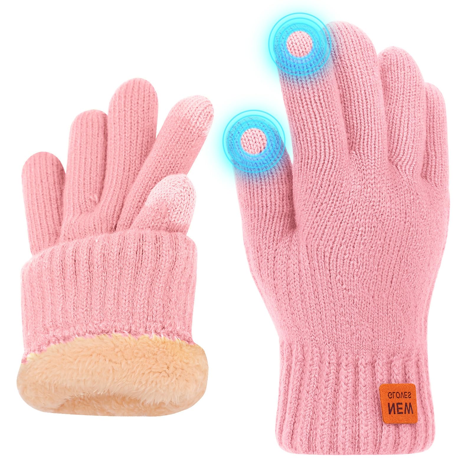 Risipu Winter Gloves for Women Men Ladies Thermal Touch Screen Gloves with Fleece Lining Soft Warm Knit Glove for Running Ski (Pink)