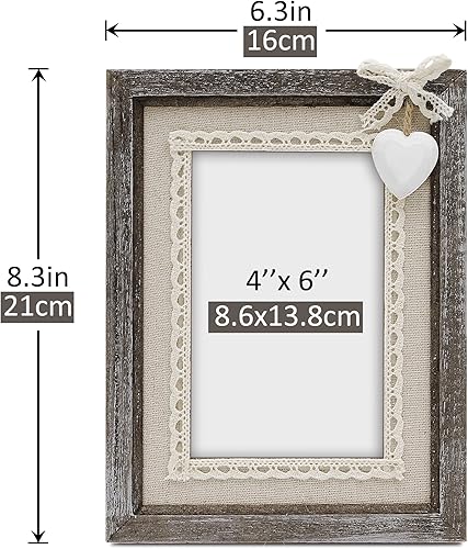 Miniatura 6 de Sapowerntus Marcos de fotos de madera rústica de 8 x 10 pulgadas, diseño de corazón de casa de campo, marco de fotos familiares de madera maciza,