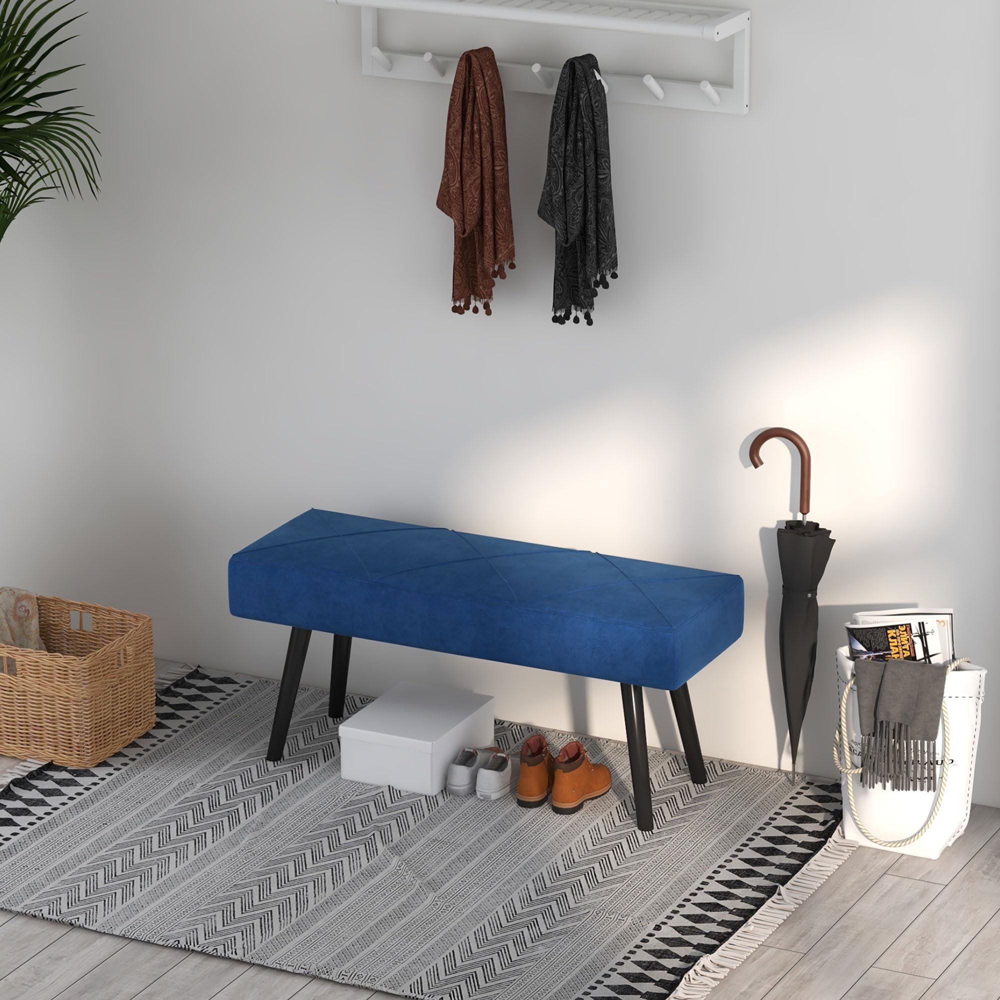 Homcom Banc Multifonctionnel pour Pied de Lit, Banc Moderne pour Chambre avec Siège Rembourré et Pieds en Acier, Charge Maximale de 120 kg, pour Entrée, Couloir, Salon, 100 x 36 x 45 cm, Bleu Foncé