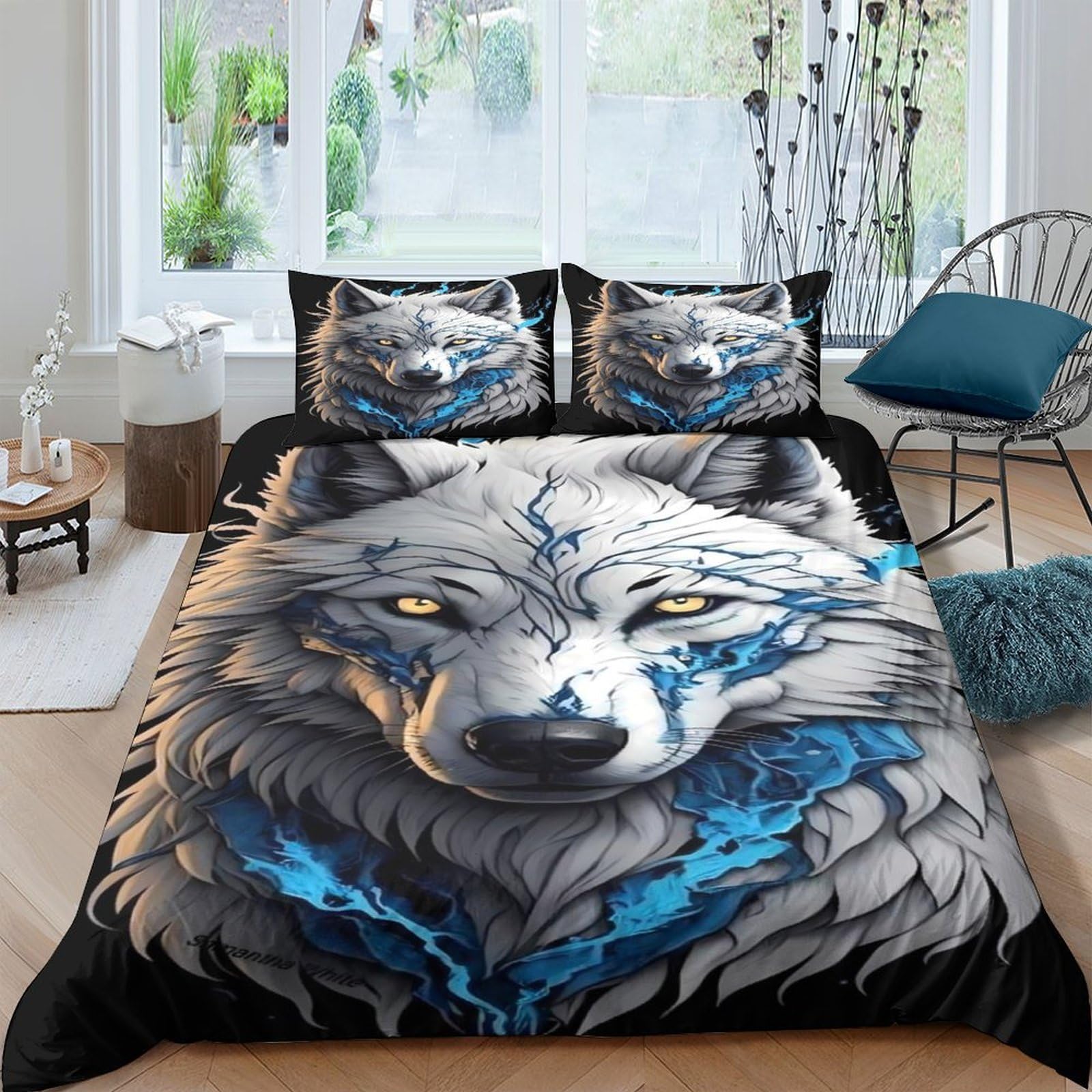 Ctjqhvkz Style-7 3D Printed Wolf Blue Abstract Fitted Sheet Microfiber Soft Mattress Cover For Bedroom Guest Room Decor Protection Single（135X200cm）