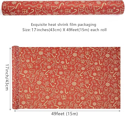 Miniatura 4 de Rollo de papel de regalo de Navidad, papel kraft rojo para Navidad, papel de regalo para niños, niñas, hombres y mujeres, envoltura de regalo con