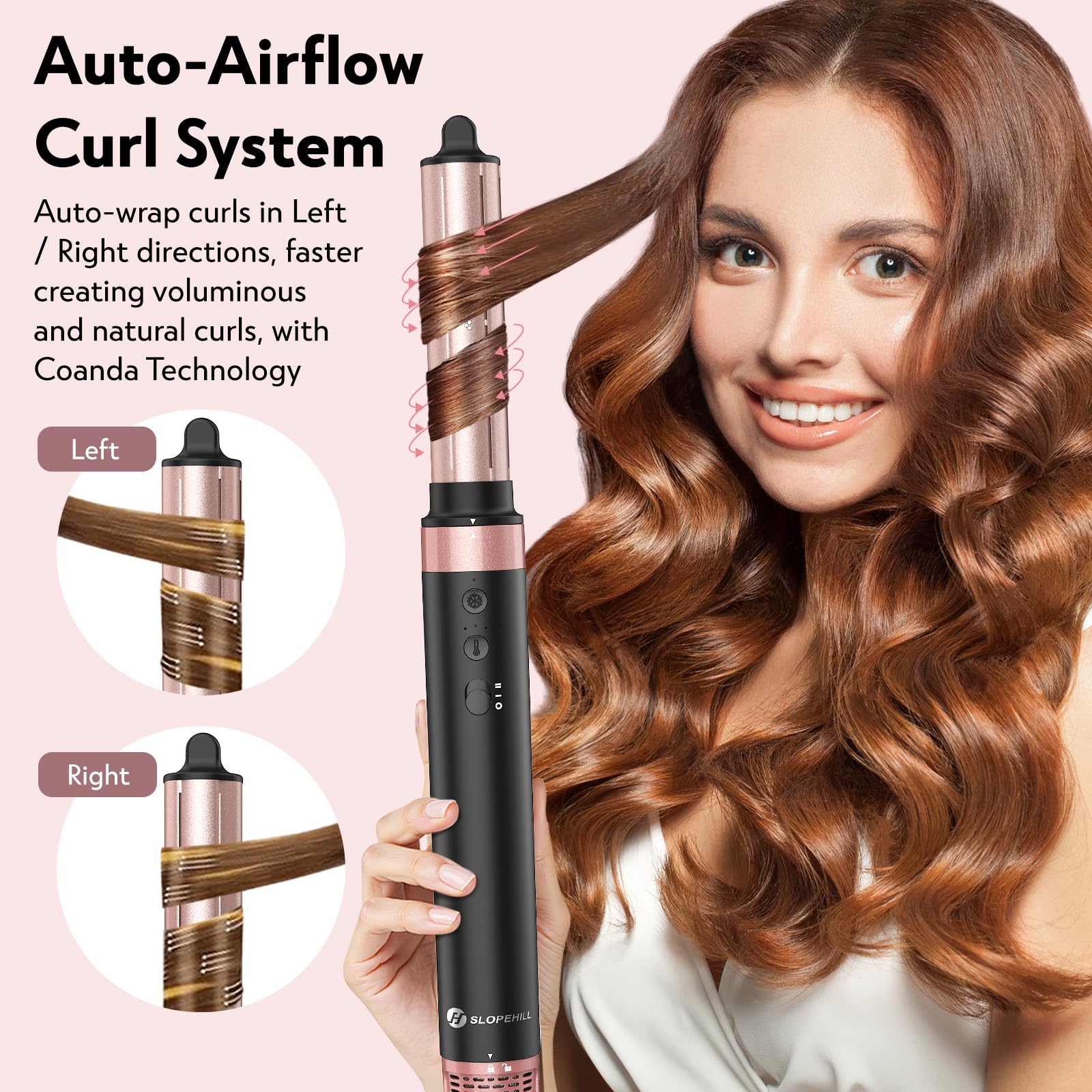 Slopehill Airstyler 5 IN 1, Ionen Föhn 110000 U/Min, Multifunktionaler Hairstyler, Lockenstab Automatisch, Warmluftbürste,Glätteisen, für Styling, Volumisieren, Locken und Glätte（Schwarz）