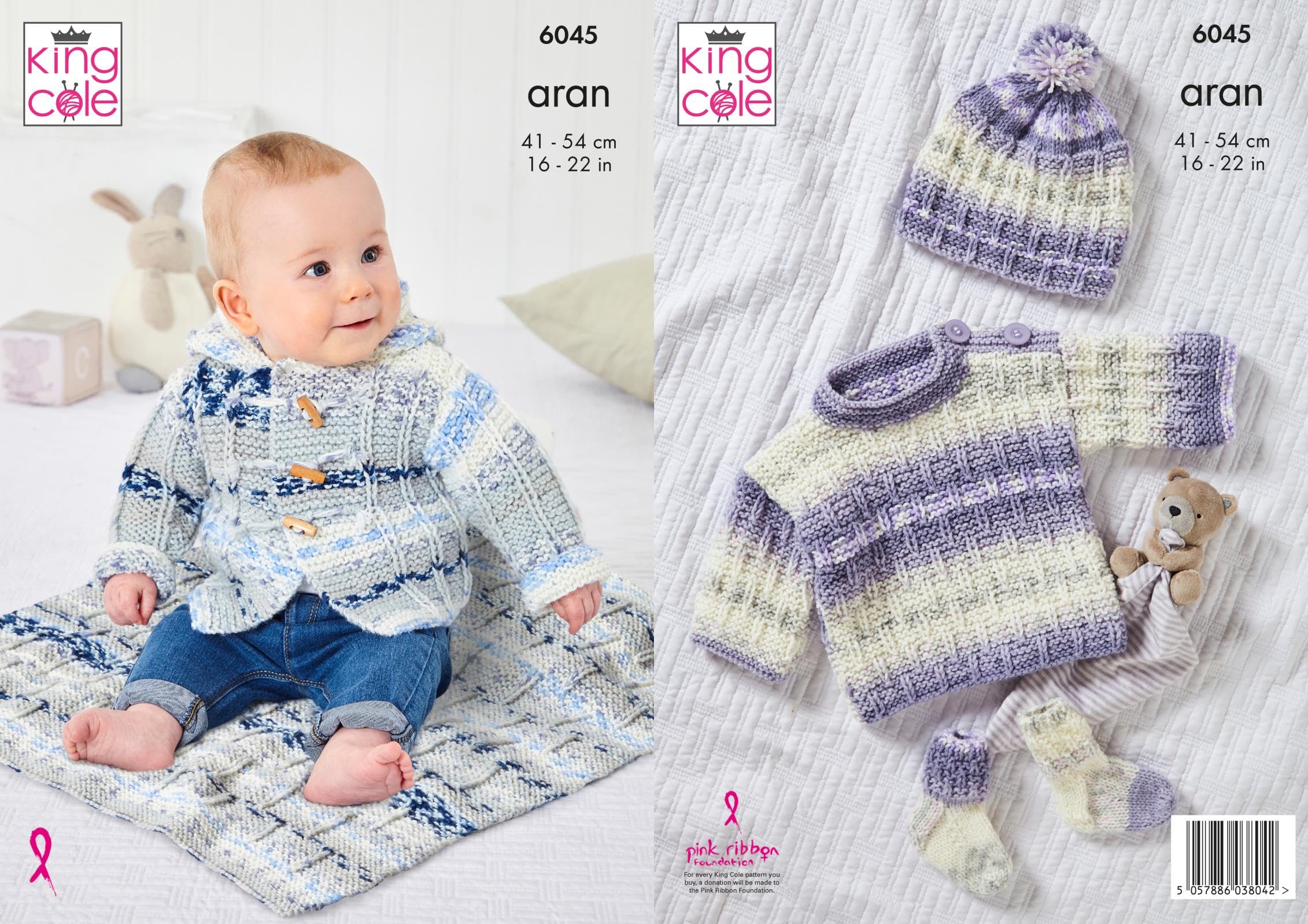 King Cole Baby Aran Knitting Pattern - 6045 Jacket, Top, Hat, Socks & Blanket