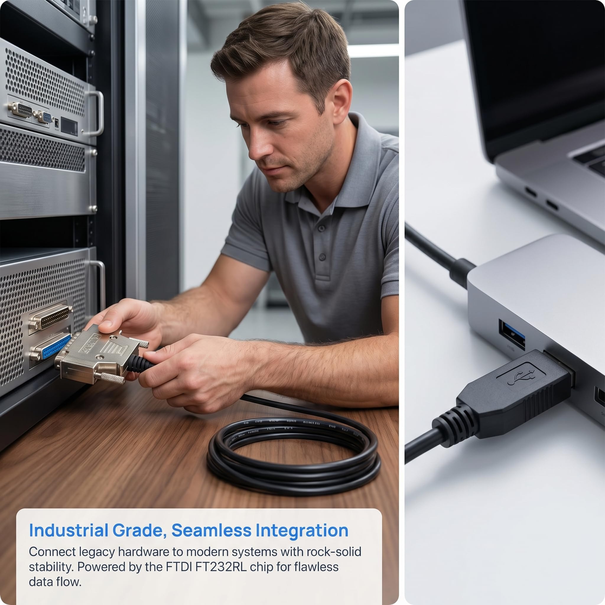 USB-auf-DB25-Parallel-Druckerkabel mit FTDI-Chip, USB-Stecker auf DB25-Stecker, serieller Anschlusskabel, kompatibel mit Windows, Vista, Linux, MacOS-Systemen (3 m)