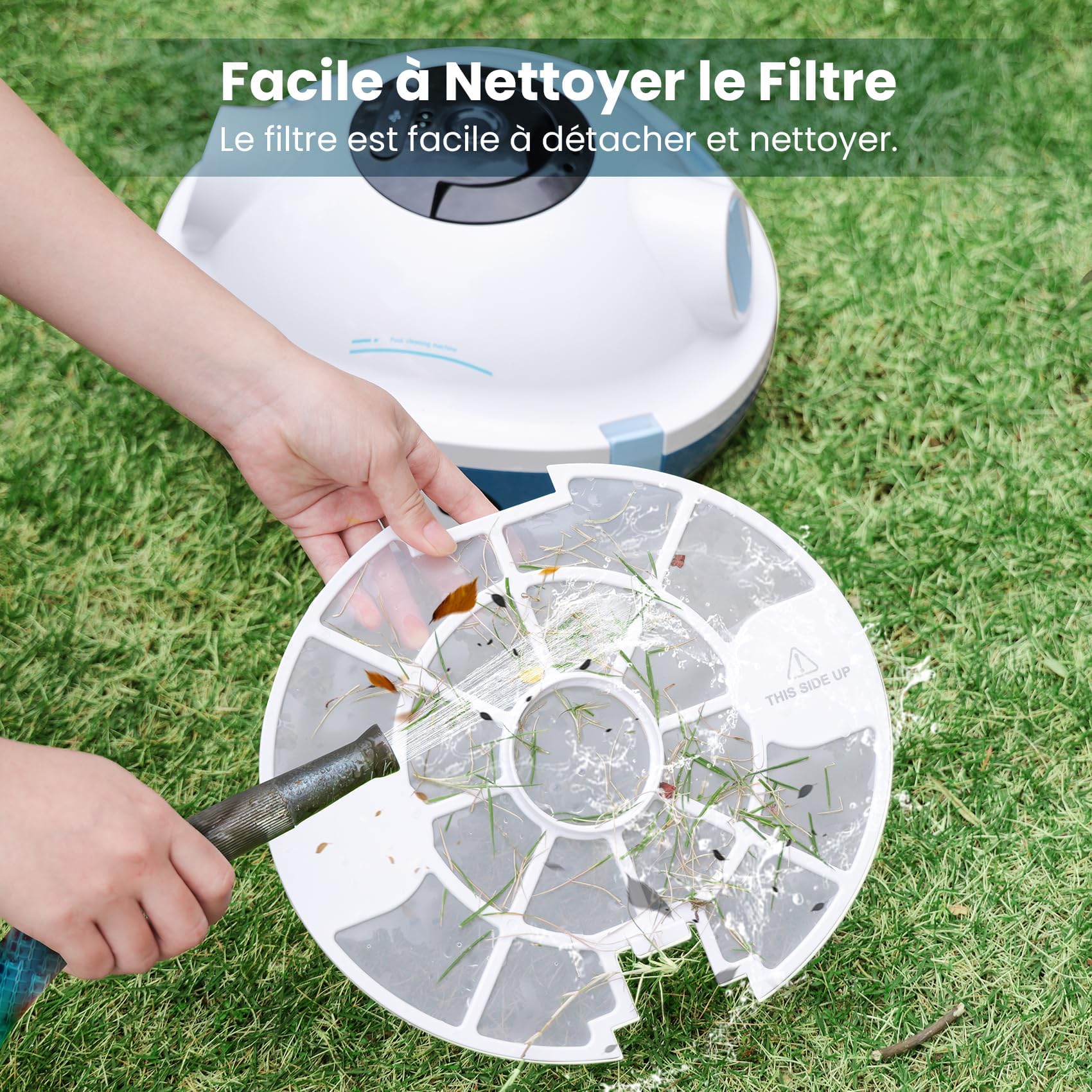 MEDOXA Robot Nettoyeur de Piscine sans Fil, aspirateur de Piscine Automatique, 120 Minutes d'autonomie, Auto-stationnement, Robot Piscine pour Fonds Plats Hors-Sol ou enterrés jusqu'à 100 m²（Blanc）