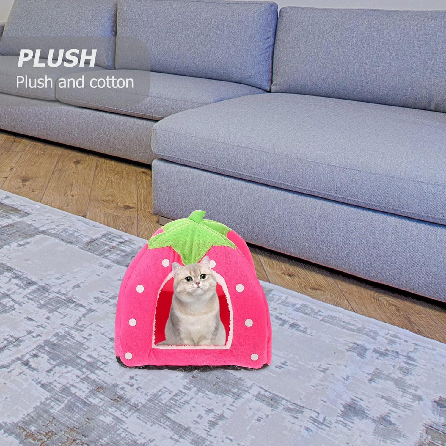review Plush Pet Bed yurt Tent Pet Warm House cat Bed Detachable Pet Bed Strawberry nest Dog House Bed Pet Bed -Slide Pet Bed