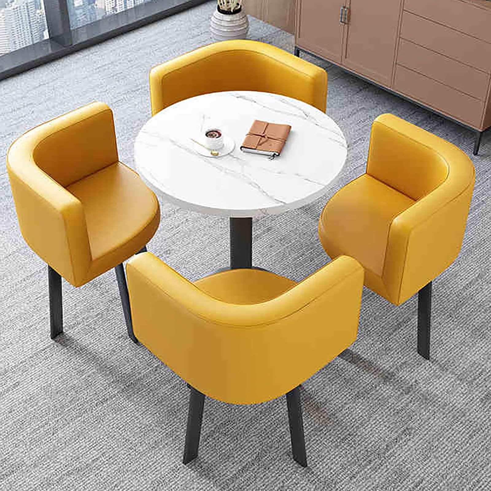 Tisch- Und Stuhl Kombination, Besprechungstisch Büro-Empfangsraum Runder Esstisch Mit 4 Stühlen Set, Esstisch-Set für Esszimmer, Café Und Kleine Räume(Yellow b)