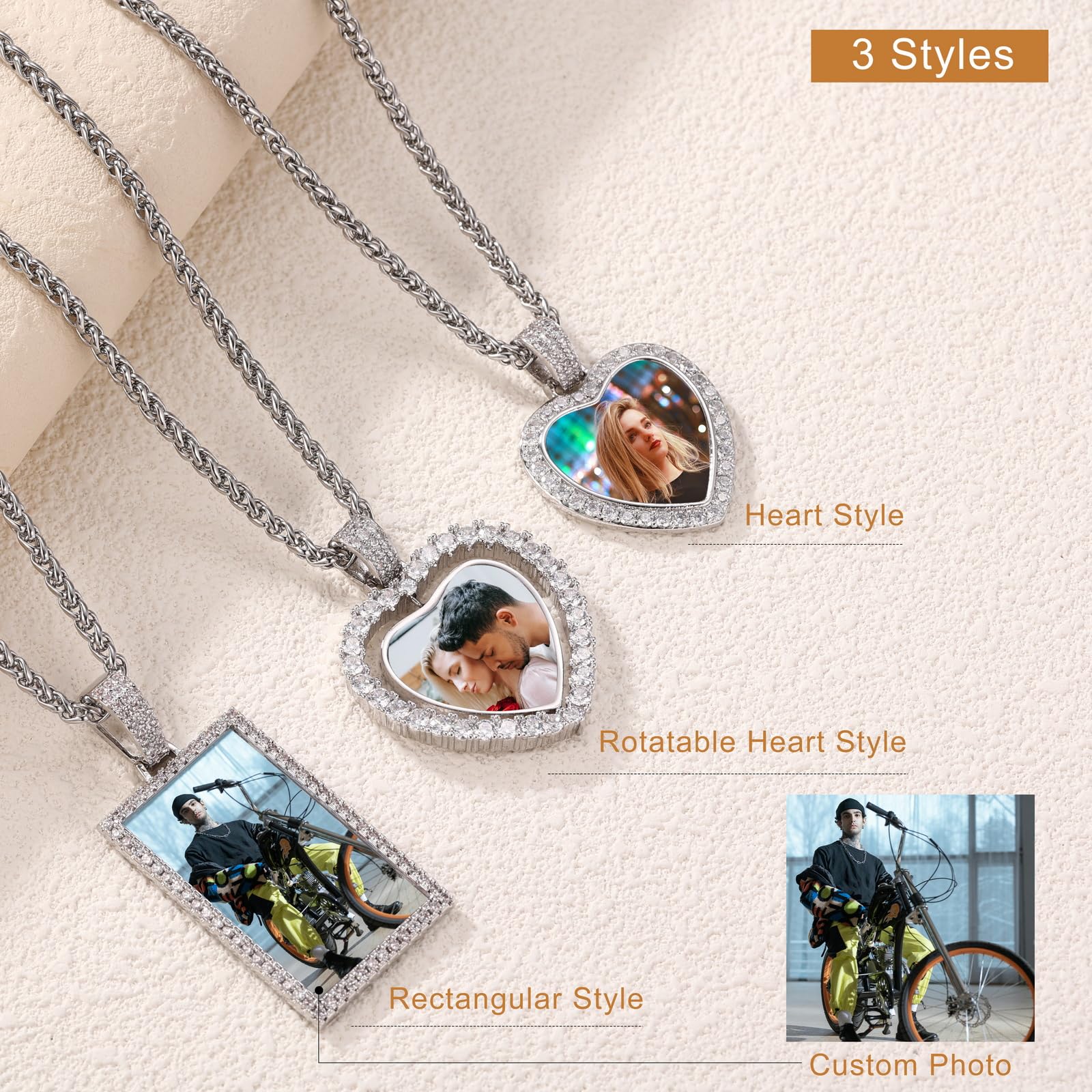 INBLUE Personalizzato Hip Hop Gioielli Memoria Foto Collana Pendente Inciso Testo per Uomo Donna Rame Angelo Ala Rotonda Cuore Zirconi Pendente Medaglia Corda Catena Regali Personalizzati