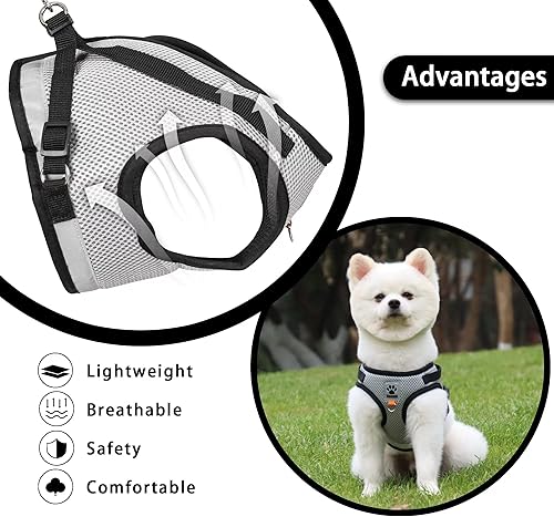 Miniatura 3 de FOZZA Juego de arnés y correa para perro, sin tirones, arnés reflectante ajustable para cachorros con malla transpirable, arnés de chaleco para