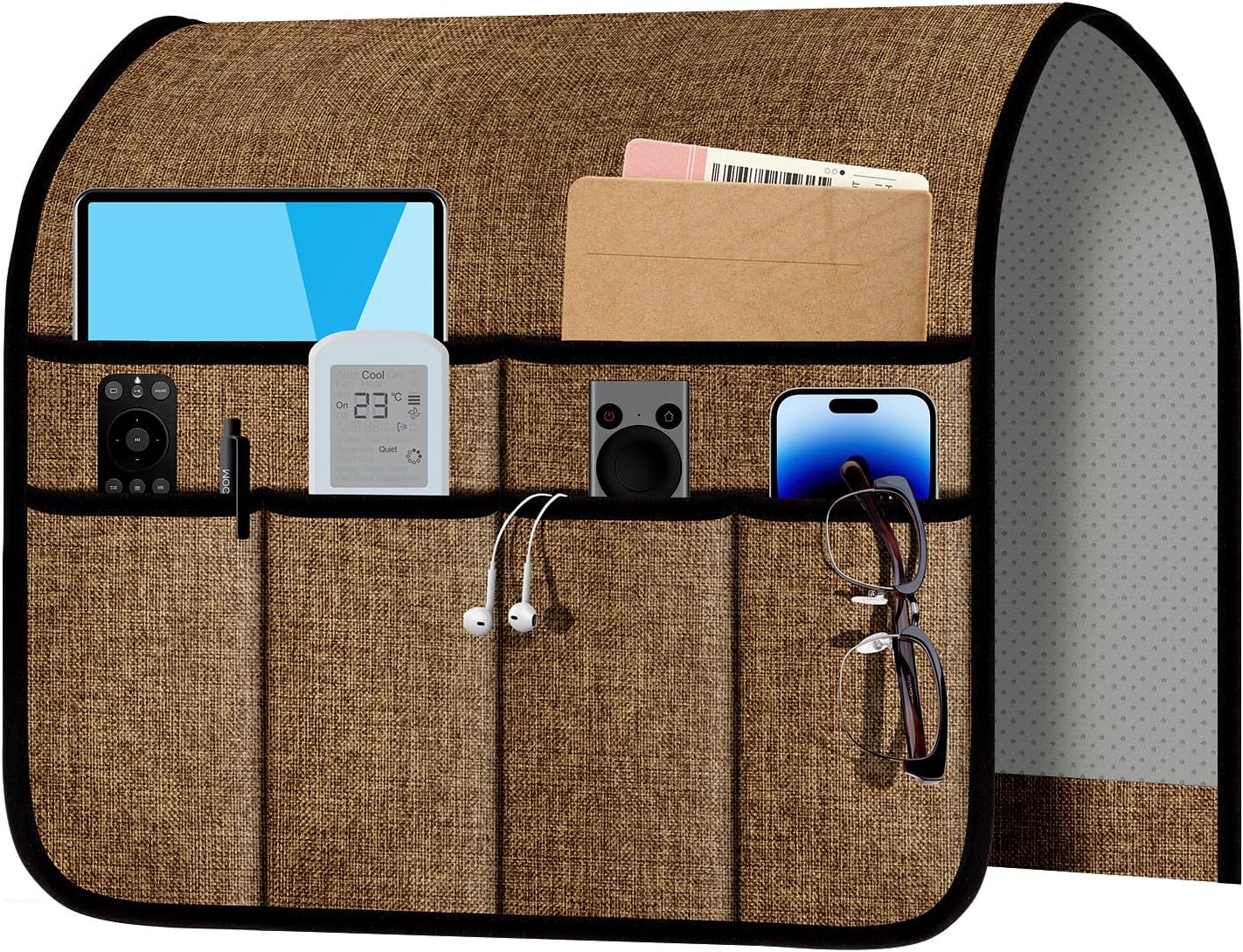 Armchair Caddy & Remote Control Holder for Couch & Recliner | Non-Slip Armrest Organizer with 6 Pockets for TV Remote, Phone, Tablet, Magazine & More, 19 x 35 Inches, Chocolate