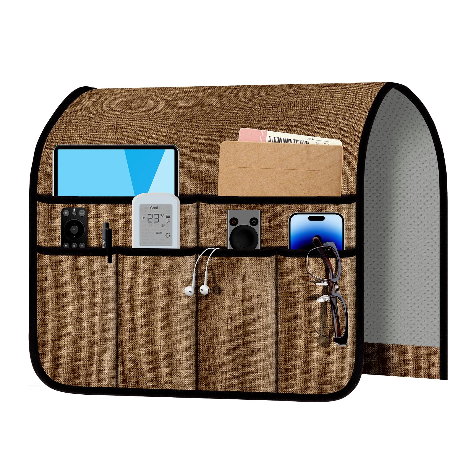Meeall Armchair Caddy & Remote Control Holder for Couch & Recliner | Non-Slip Armrest Organizer with 6 Pockets for TV Remote, Phone, Tablet, Magazine