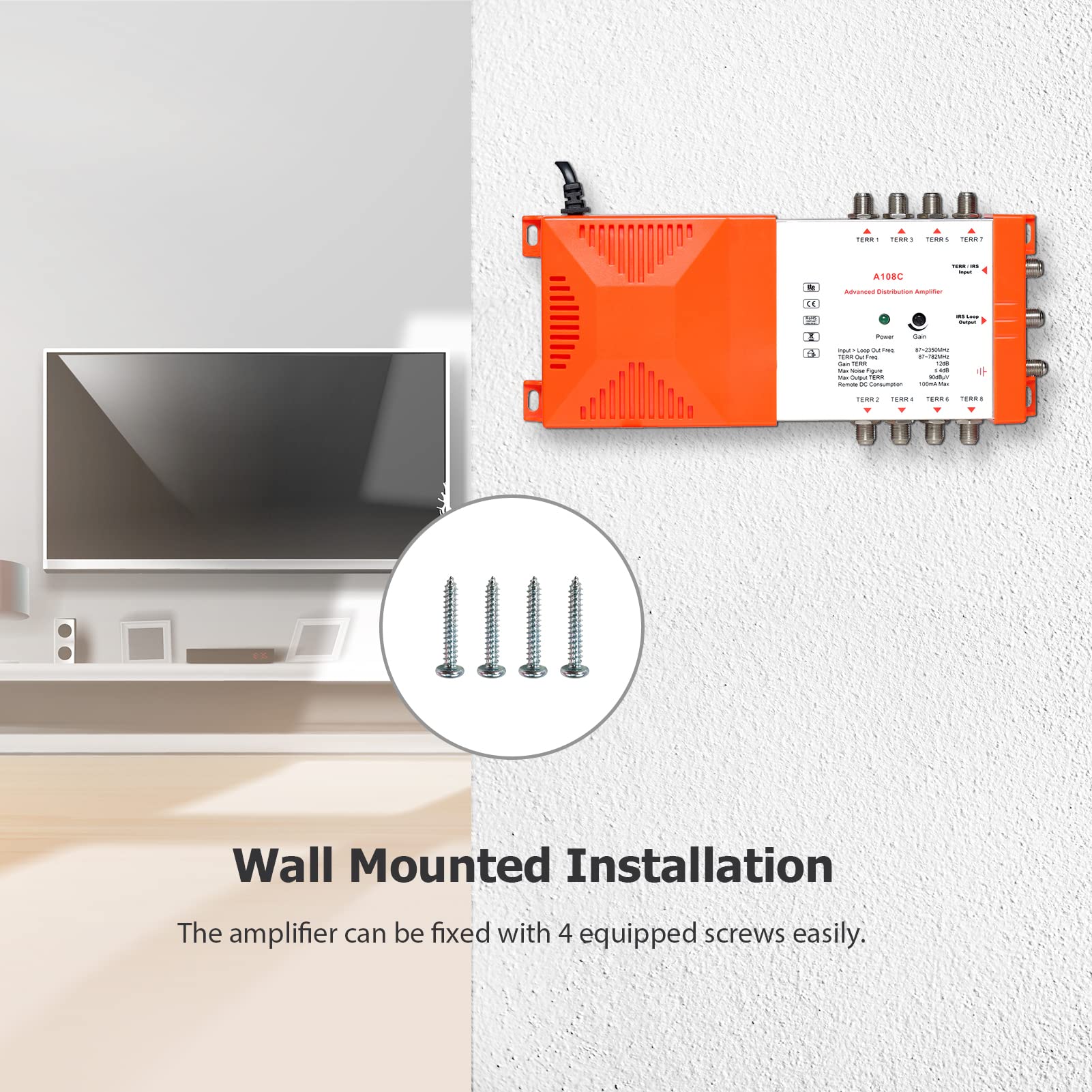 Amplificateur de distribution professionnel 8 voies TV terrestre IRS 87-2350 MHz intérieur