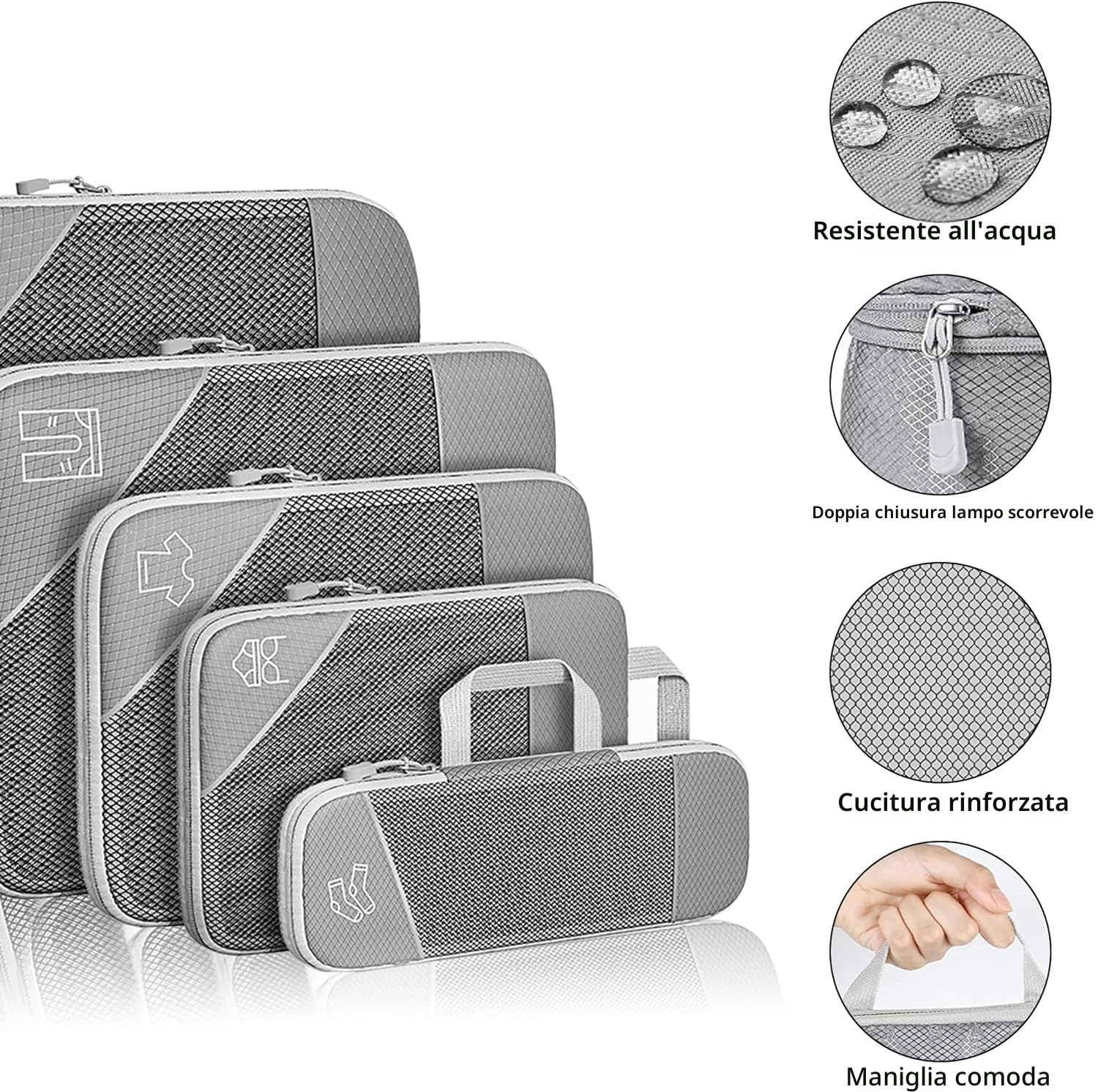 Organizer Valigia Salvaspazio, Set di 6 Compression Packing Cubes Organizer Viaggio, Ultraleggero Estensibile Compressione Organizzatori Valigia Viaggio Divisori Valigia per Viaggiare