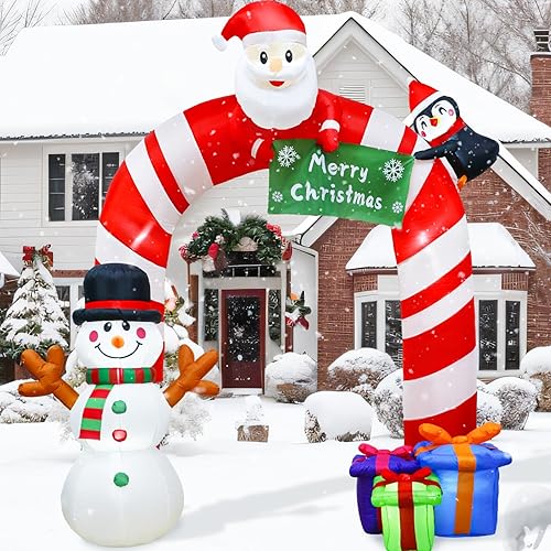 Miniatura 6 de AerWo Arco inflable de Navidad de 8 pies para decoración al aire libre, muñeco de nieve gigante, Papá Noel, arco inflable de Navidad, decoraciones