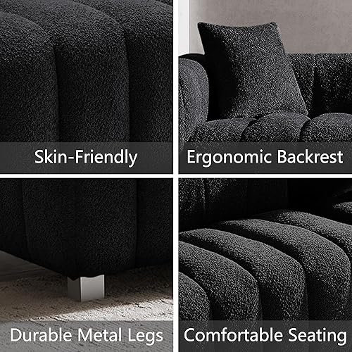 Miniatura 3 de Hdxdkog Sofá moderno de burbujas de 87.4 pulgadas con 2 almohadas, sofá Boucle de alta calidad, sofá de 3 plazas, sofá biplaza mullido con cojines