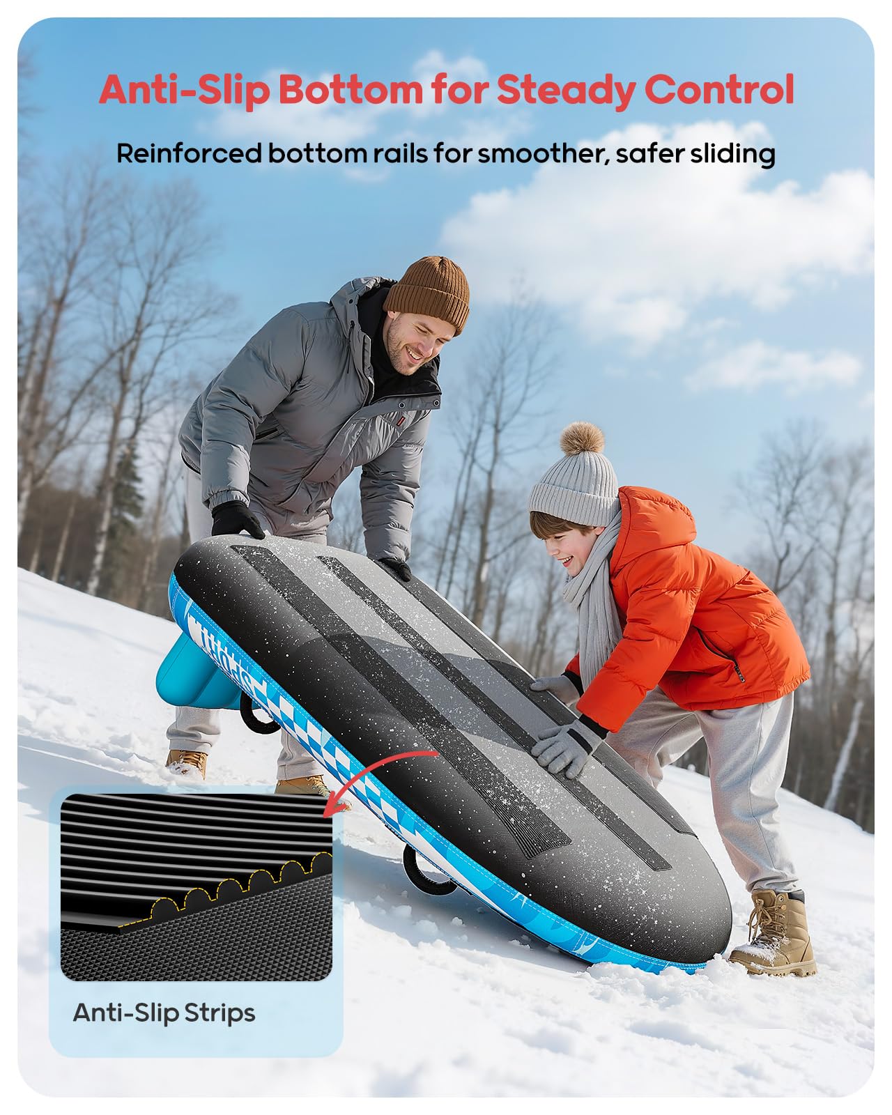 QPAU Trineo de nieve inflable para 2 personas con cubierta de lona, respaldo y asas reforzadas