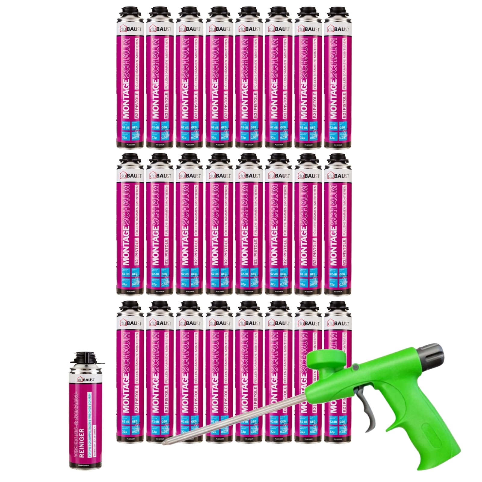 MSP24 - Juego de espuma de montaje para pistola, 750 ml, alta insonorización, aislamiento térmico, B2 (con limpiador PRS24 500 ml + pistola de espuma estándar, 24 x 750 ml)