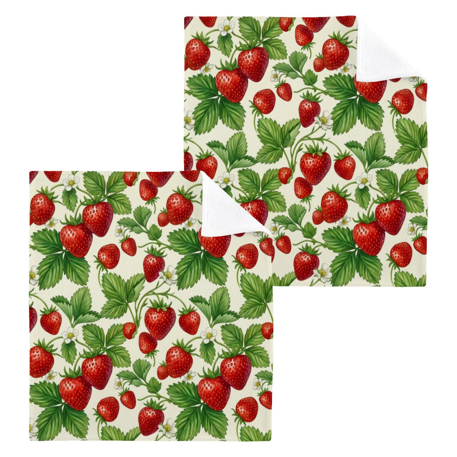 BOESI Realistic Strawberry Pattern 12x12in Cotton Washcloth,Face Towel