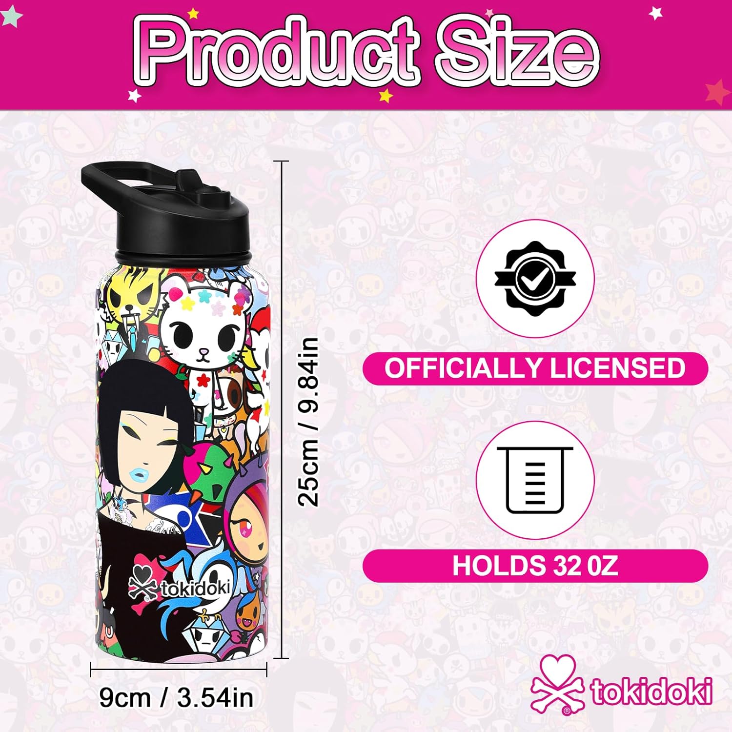 Tokidoki Unicorno 32OZ Water Bottle with straw Anime Cartoon Reusable Insulated Water Bottle Cup Tumbler with Leak Proof Flip for Outdoor Gym(signature) - Image 2