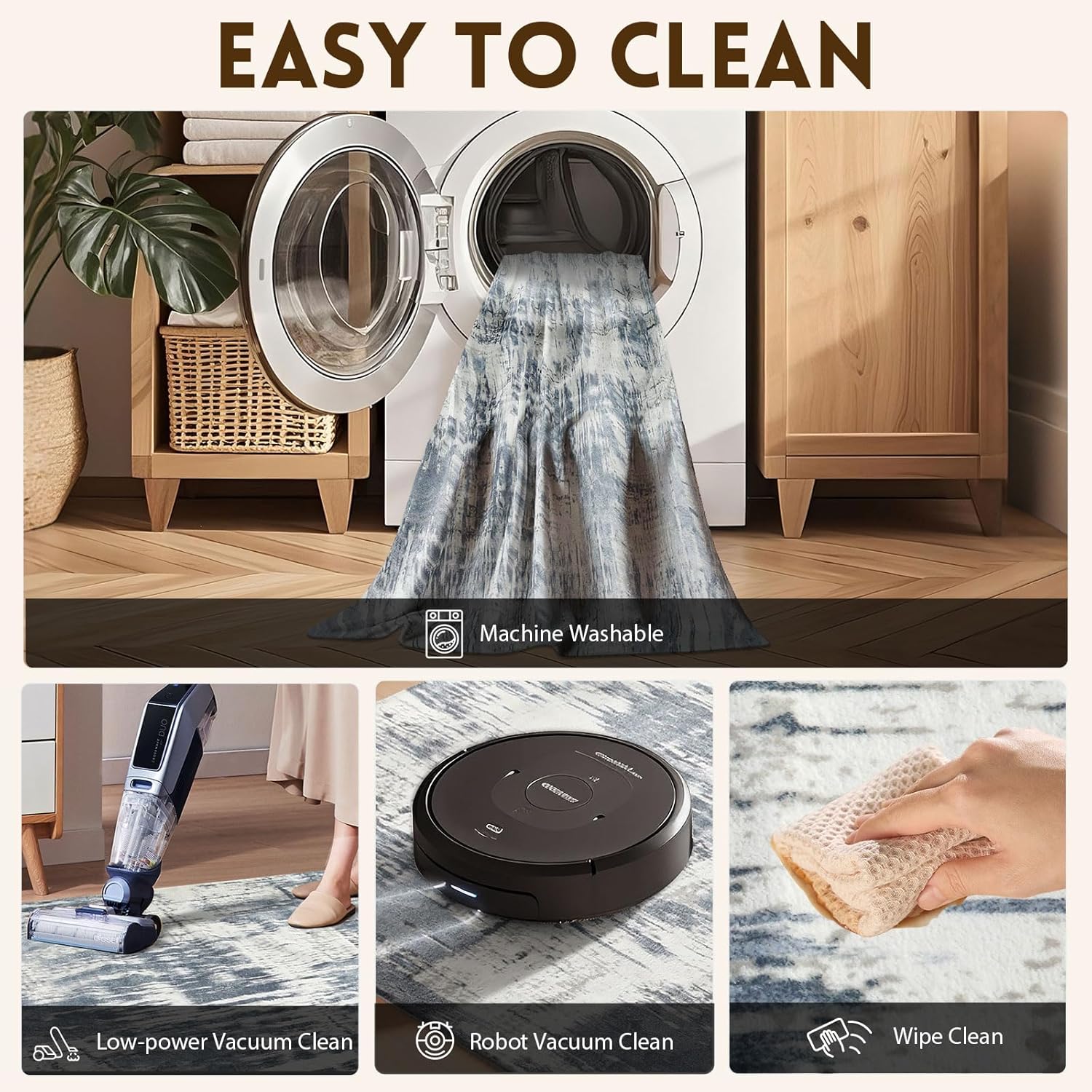 Modern Living Room Rug Washable Bedroom Rug Short Pile Non-Slip Soft Rugs Modern Living Room Large (Grey / Light Blue/Multi, 120 x 160 cm)