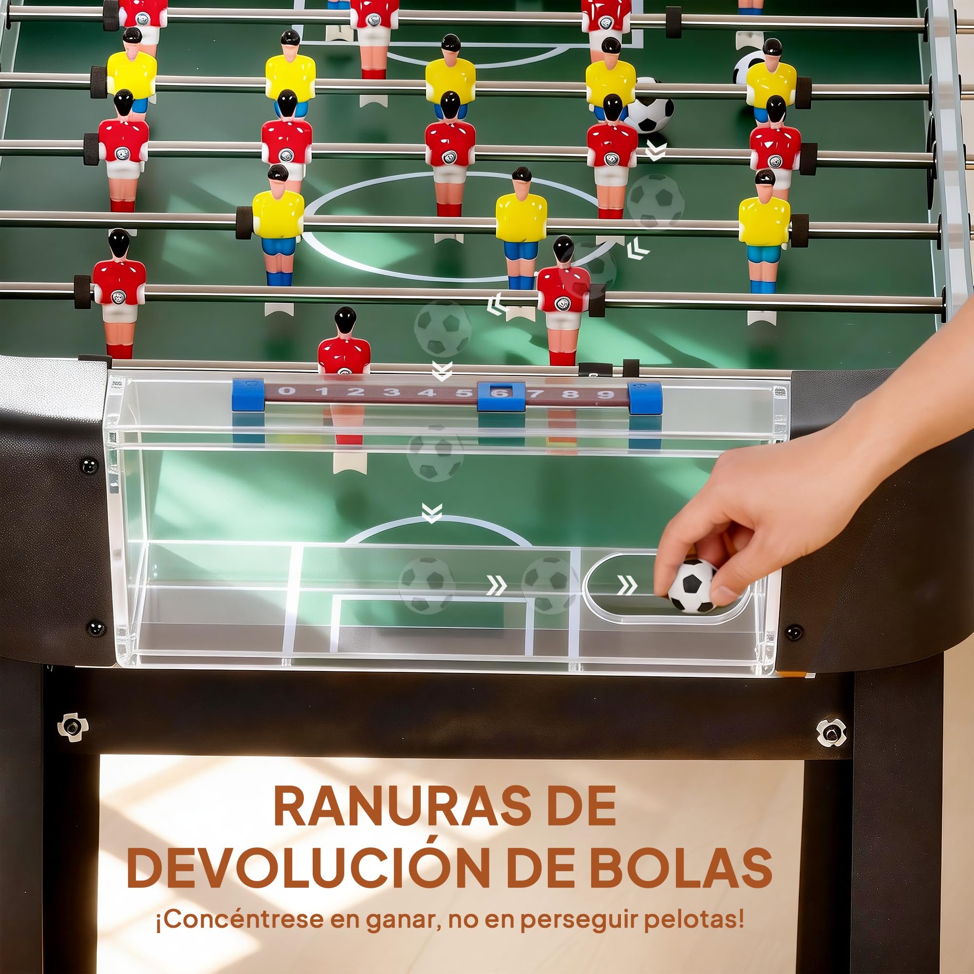 SPORTNOW Futbolín para Niños de Madera, Mesa de Futbolín con 2 Marcadores, 8 Asas, 22 Jugadores, 8 Barras y 2 Bolas, Regalo para Adultos, Familias, Fiestas, 92x75x71 cm, Natural