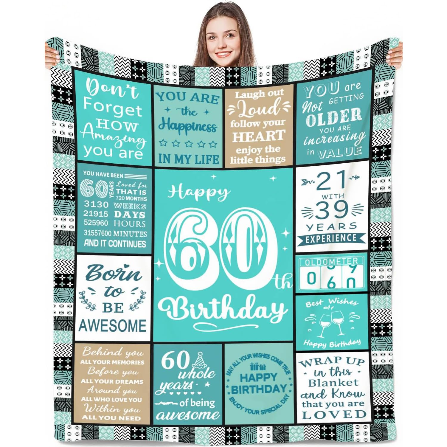Birthday Birthday Gifts for Women, Unique Happy Birthday Fleece Throw Blanket 60" x 50", Funny Birthday Decorations, Best Birthday Gfit Ideas for Her Friend Mom Sister Grandma Wife(60th, Blue)