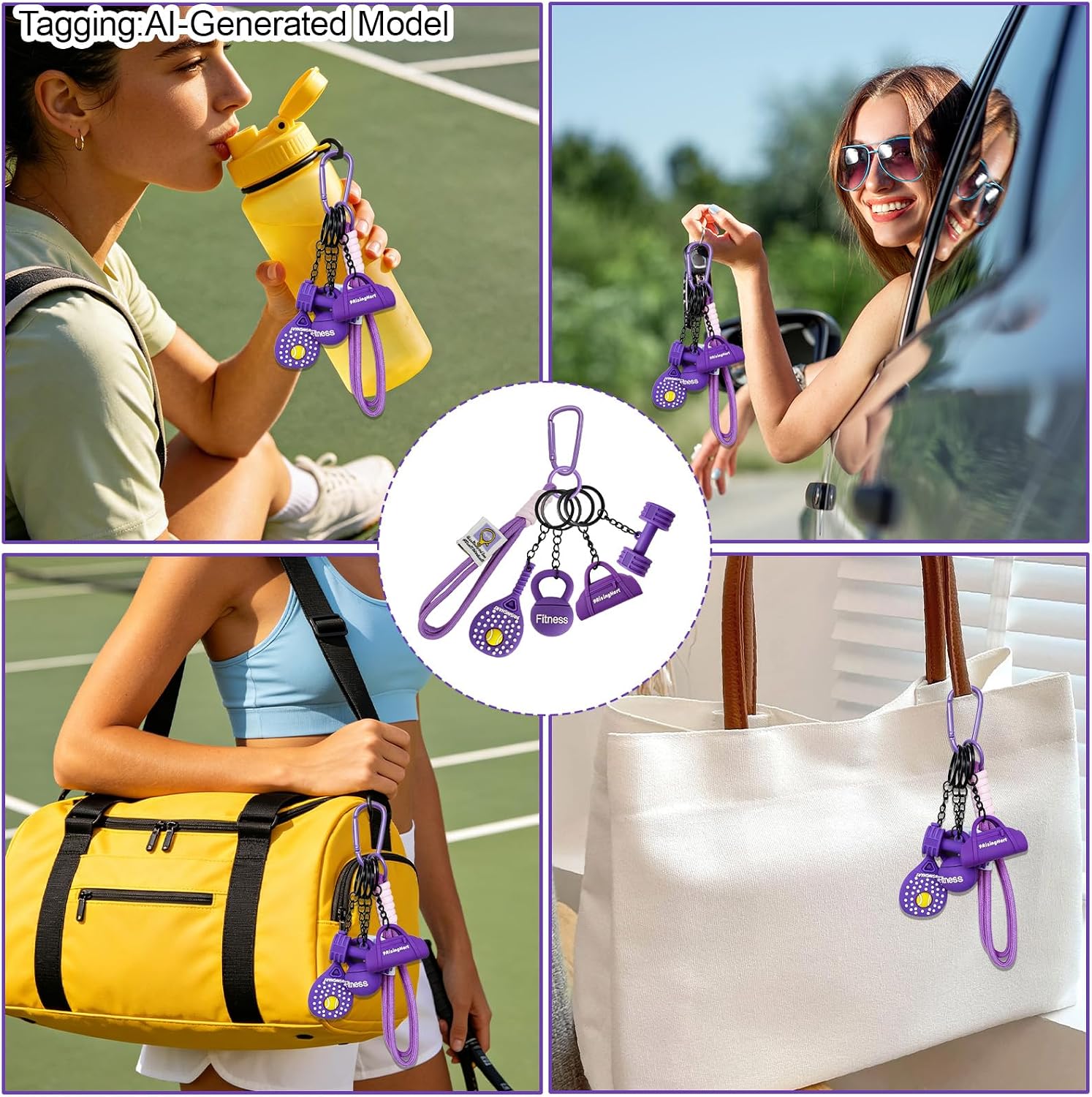 Sports Bag Charm Rope Strap Keychain, Tennis Kettlebell Dumbbell Charms image 3