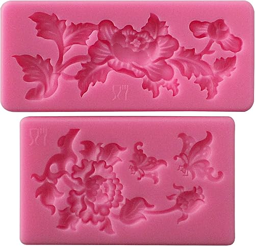 Miniatura 1 de Funshowcase Molde de silicona para fondant de encaje rosa y mariposa para decoración de pasteles, decoración de pasteles, decoración de cupcakes,