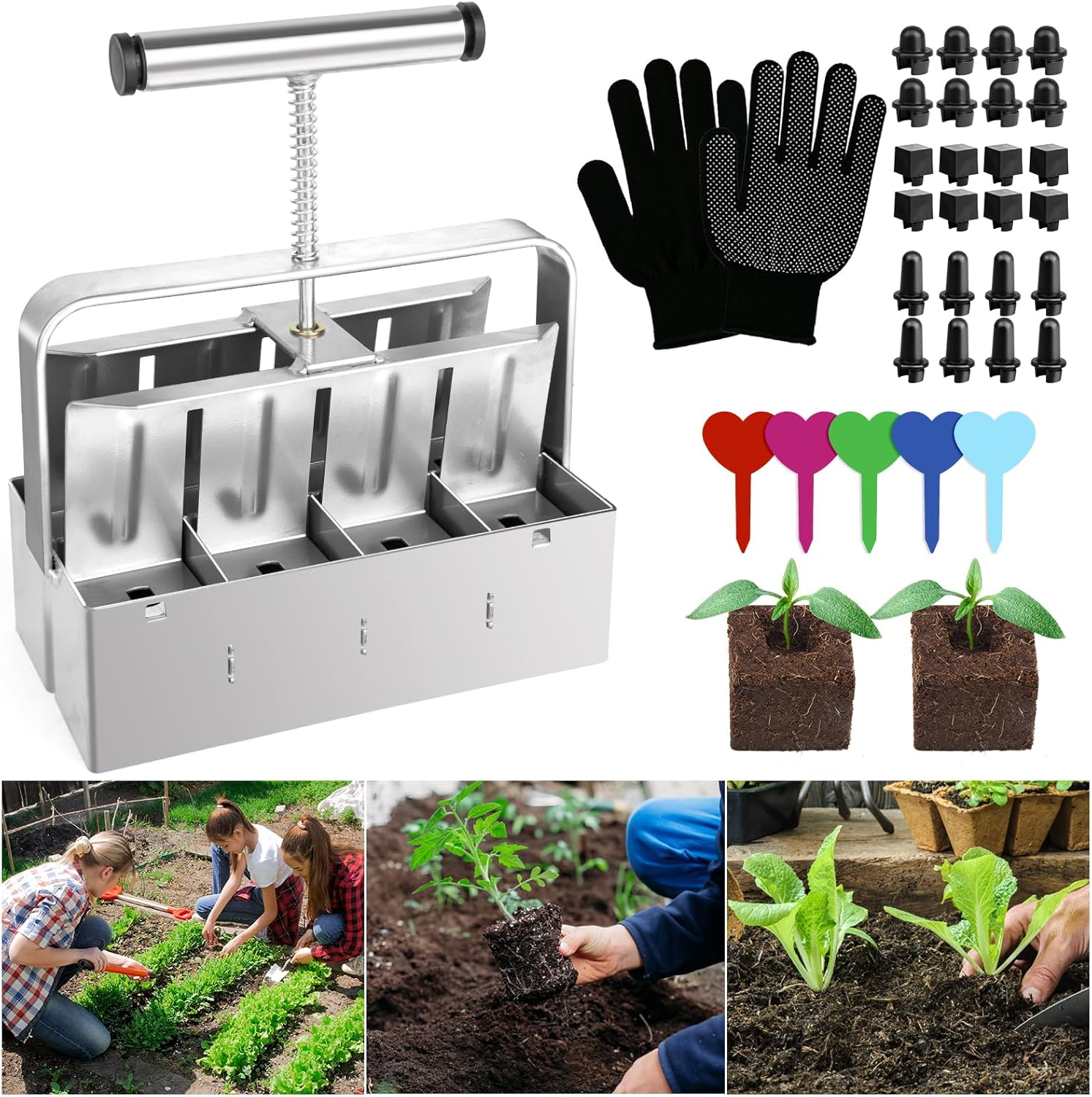 Soil Blocker, 8 Cell 2 Inch Soil Block Maker for Seed Starting, Soil Blocking Tool for Grow Seedling with Comfortable Handle, Using for Garden Seed Starter Tray, Indoor and Outdoor Plants, Greenhouses A1