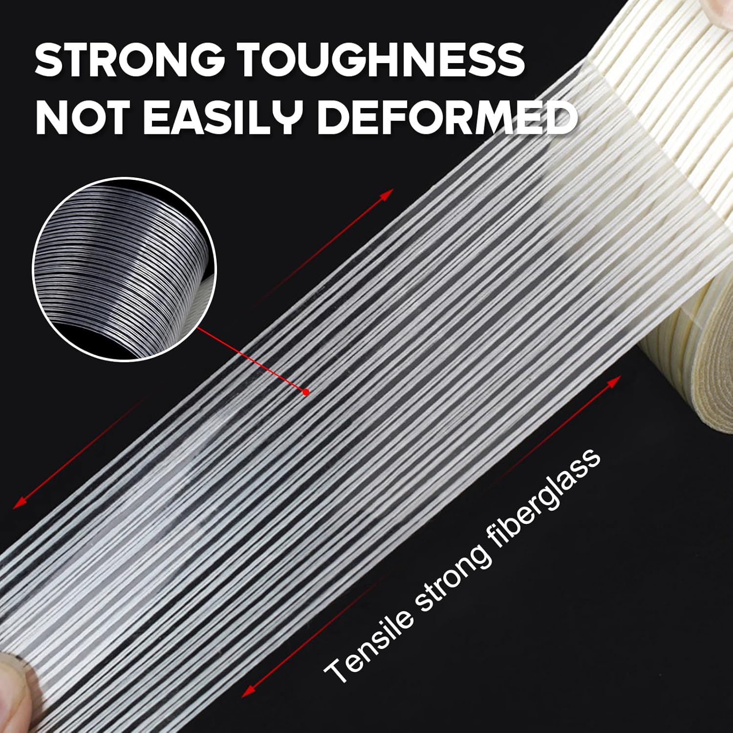 4 Pack Big Rolls Fiberglass Transparent Reinforced Packing Filament Tape, Heavy Duty Wearproof Strapping Tape 4 Pack with ONE Dispenser,Each roll 2" x80yards, 6mil