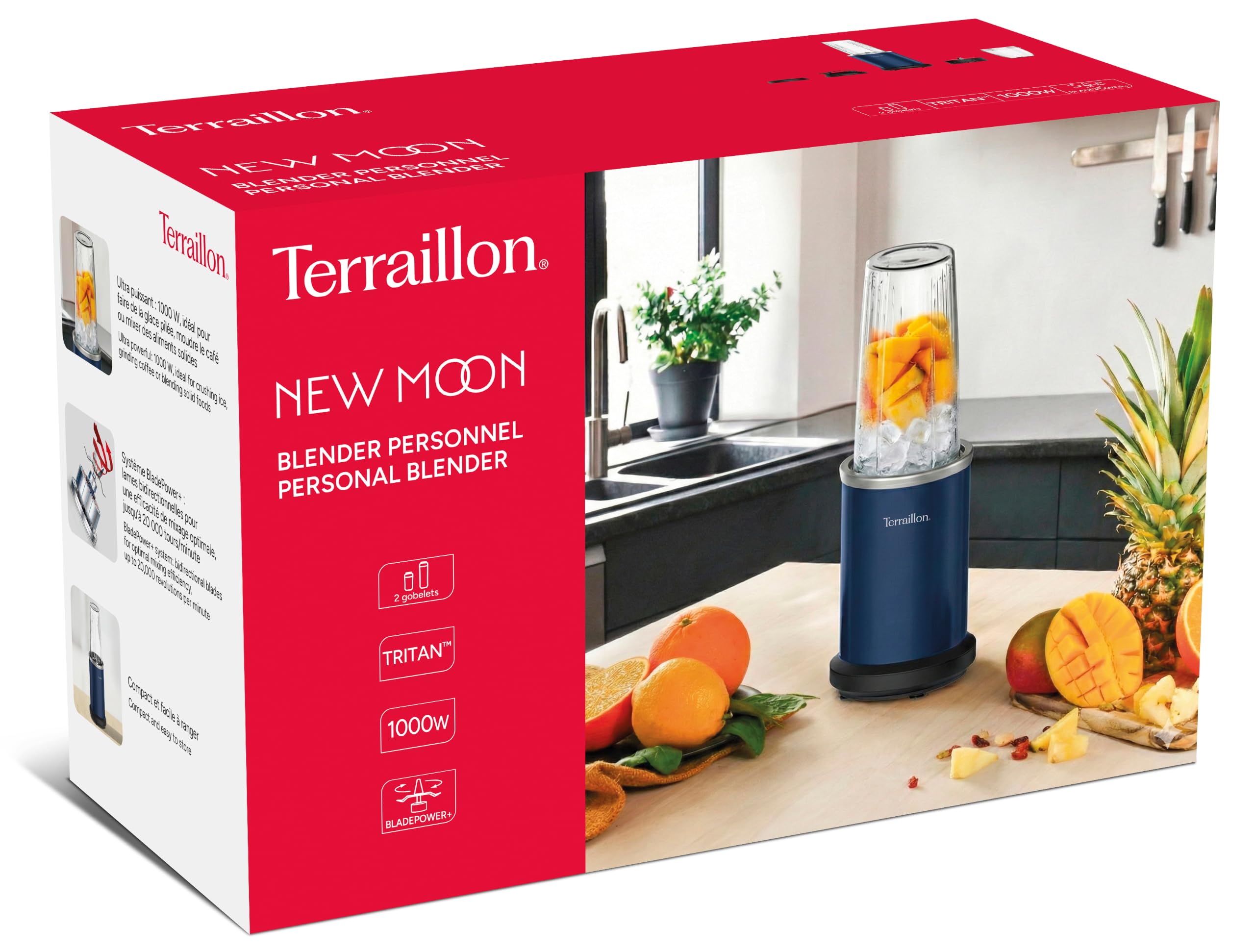 TERRAILLON New Moon persönlicher Standmixer, elektrisch, 2 Becher
