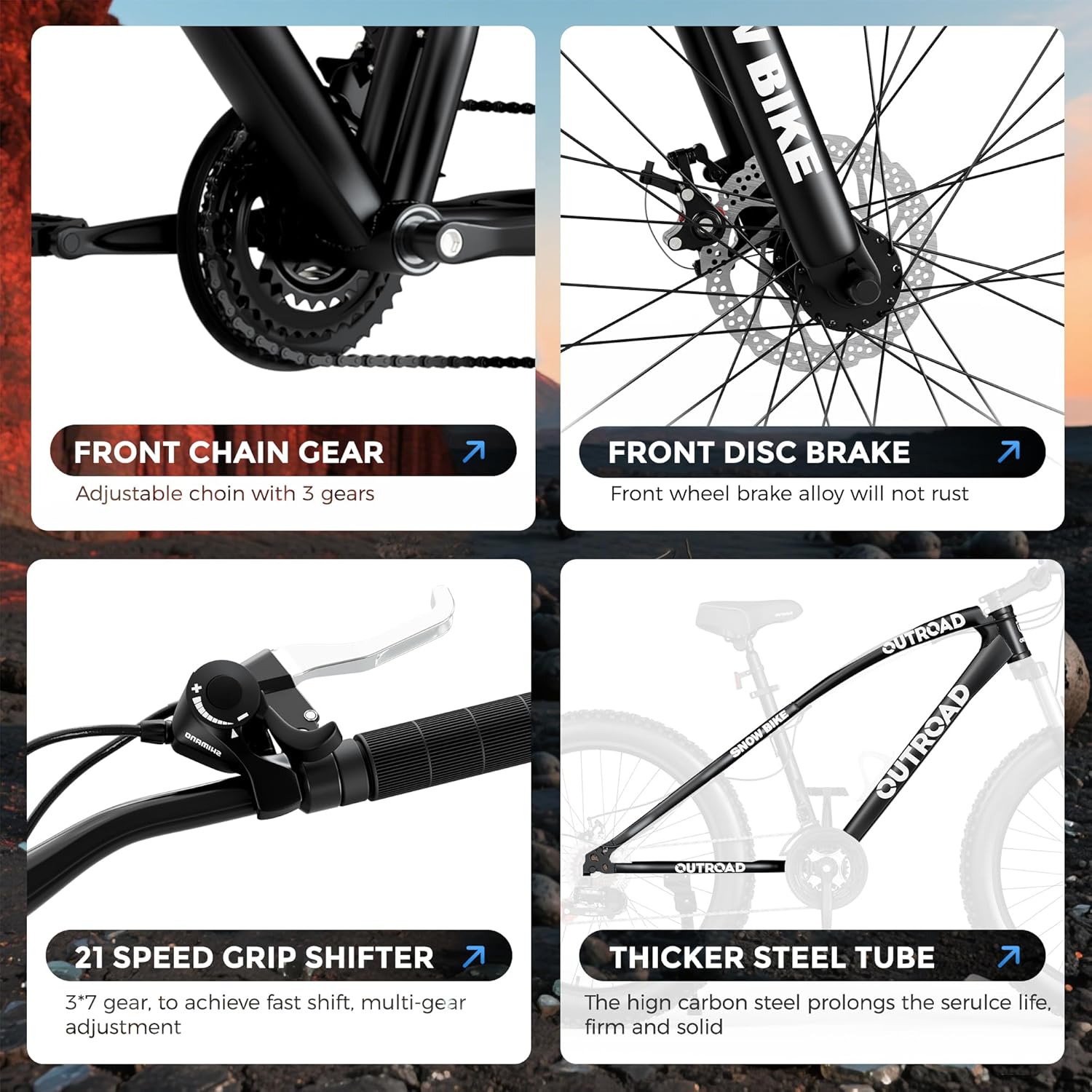 Incbruce 26 Inch Fat Tire Mountain Bike, High Carbon Steel Frame, 21 Speed MTB with Dual Disc Brakes for Men/Women/Adults, Multiple Color