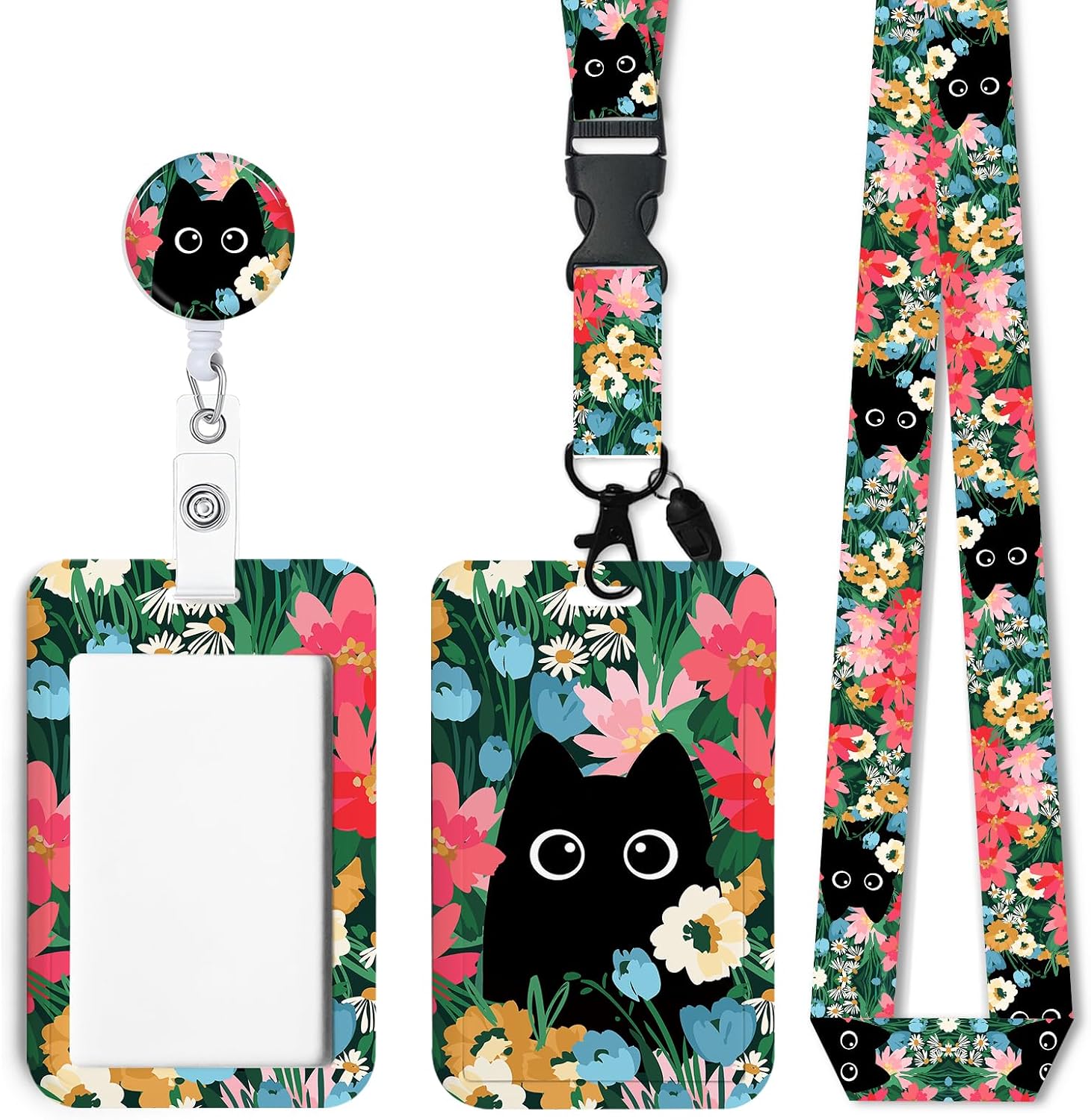 Flower ID Badge Holder With Breakaway Lanyard & Retractable Reel - For Teacher, Nurse, Office Work (3 Pack) - View #8