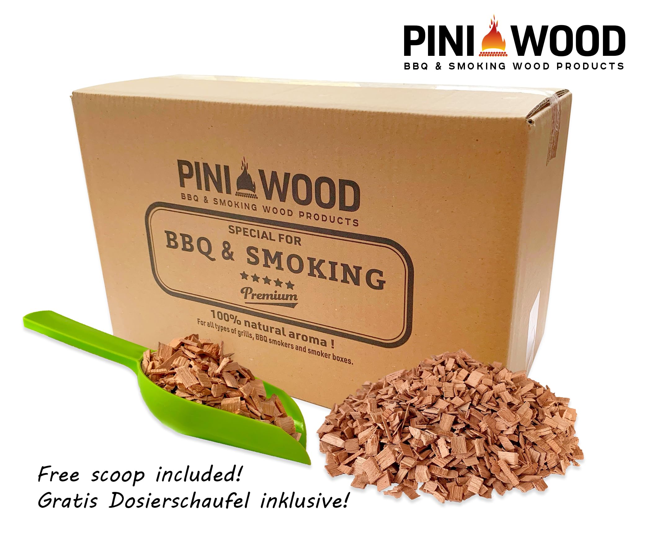 PINI 5 kg di trucioli per affumicatura di quercia, 6-12 mm, trucioli per affumicatura, 18 litri