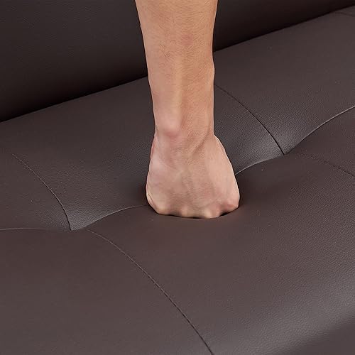 Miniatura 7 de TMEOSK Sofá cama plegable tapizado de piel sintética moderno y convertible con 2 soportes para tazas sofá cama ajustable con reposabrazos extraíbles