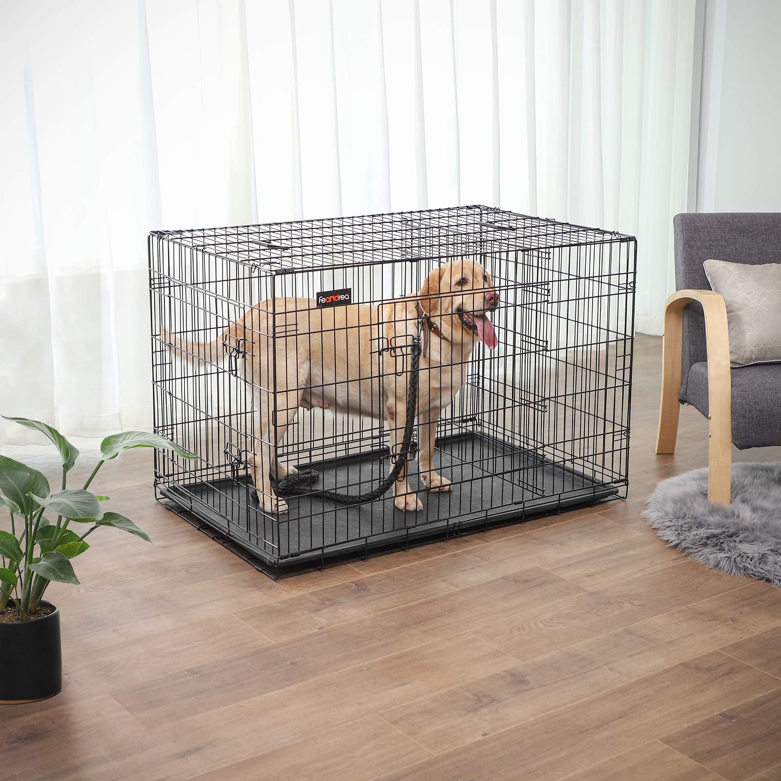 Feandrea Jaula para Perros Plegable con 2 Puertas, Separador, Bandeja Extraíble, 122 x 74,5 x 80,5 cm, XXL, Negro PPD48BK