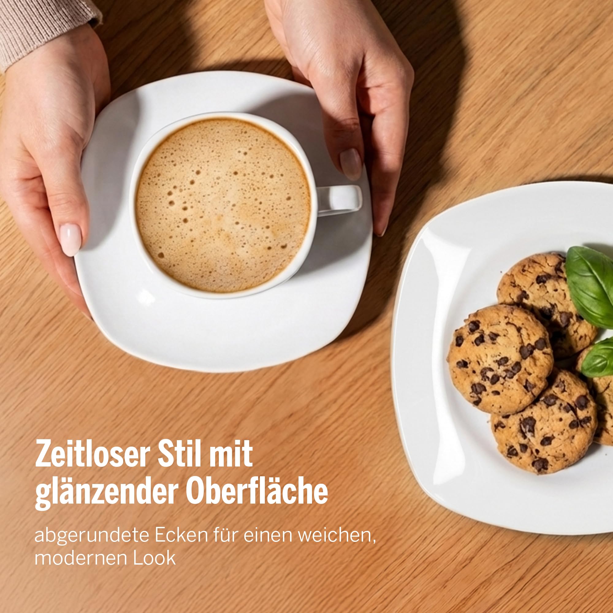 Van Well Lilli Porzellan Geschirrset 36-teilig – Modernes, eckiges Kaffee Geschirr Set in Weiß – Kombiservice für 12 Personen – Tafelservice & Geschirr für Gäste – Mikrowellen- & Spülmaschinengeeignet