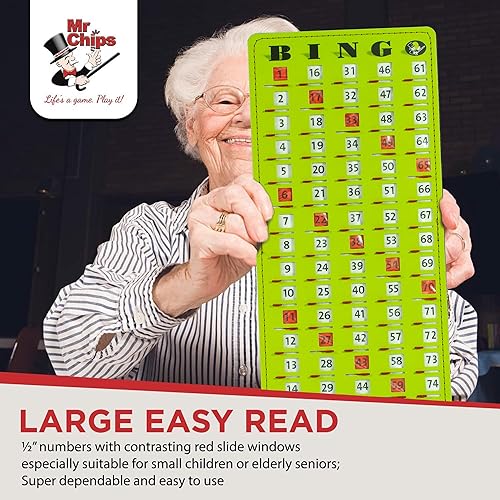 Miniatura 6 de MR CHIPS Tarjeta Maestra de Bingo con Punta de Dedo Anti-Atasco con Ventanas Deslizantes Tarjetas de Cartón Grande para Cantar Estilo Verde
