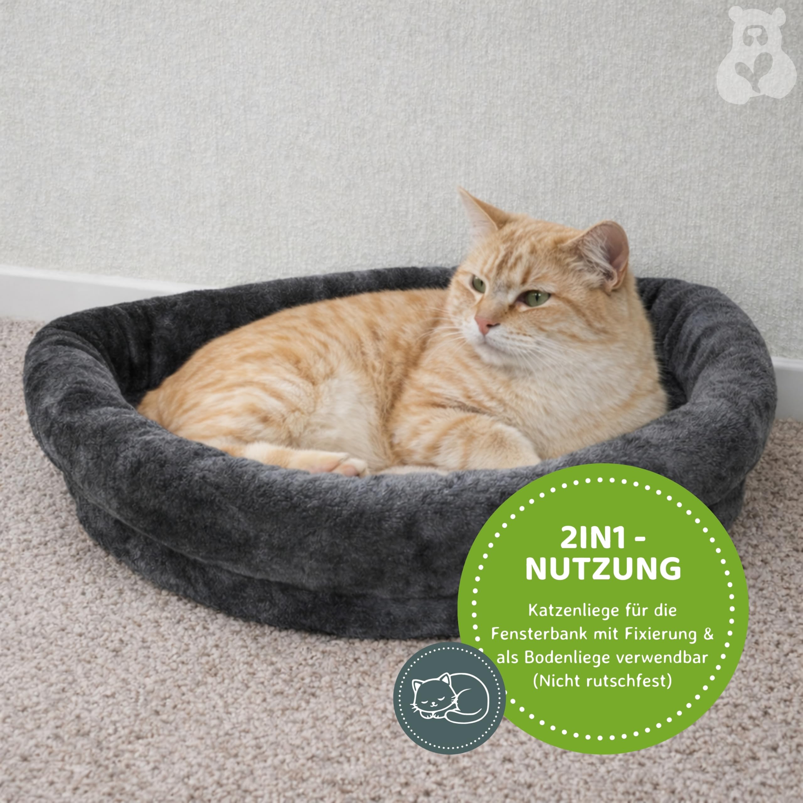 nanook Fenster Liegeplatz Liegemulde Fensterliege für große Katzen - Liegekissen - gepolstert - XXL 60 x 45 x 13 cm - grau