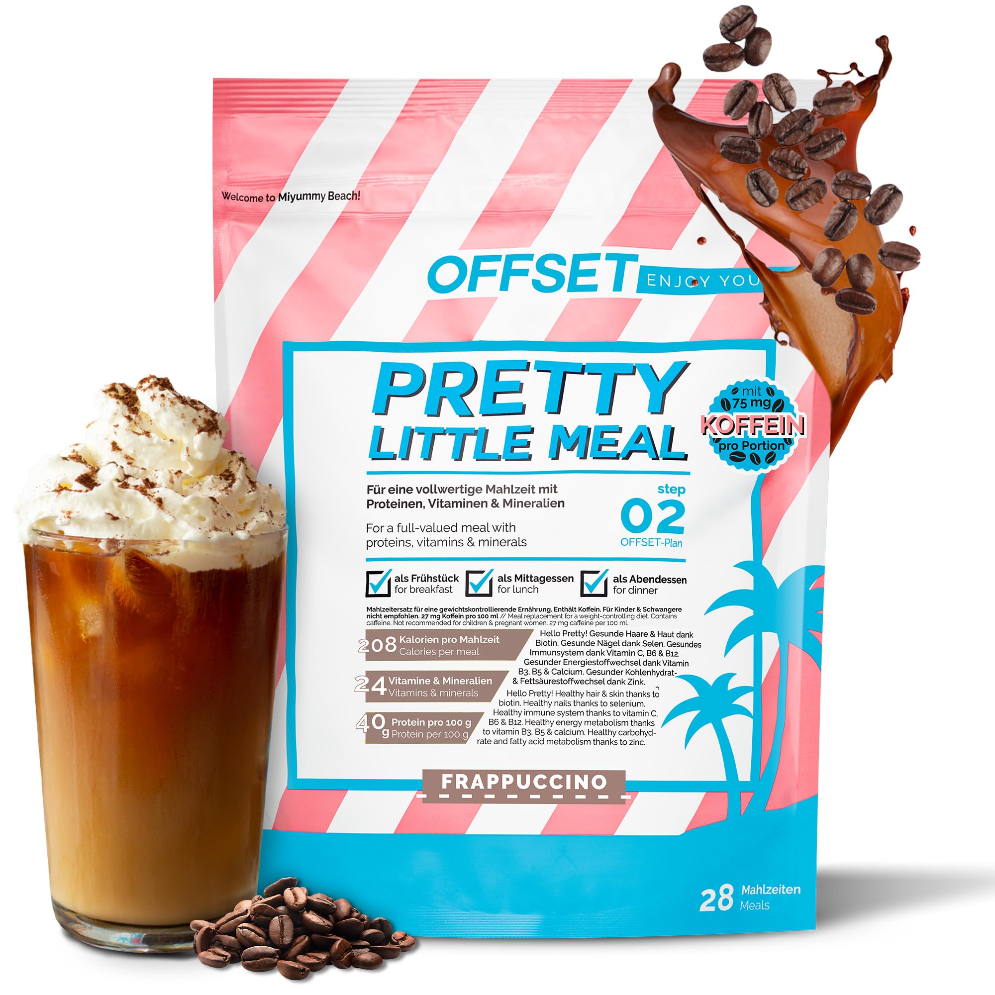 OFFSET Nutrition Abnehm Shake Frappuccino [nur 208 KCAL pro Shake] - 28 Portionen | Mahlzeitersatz | Diät Shake mit 24 Vitaminen & Mineralien | Glutenfreie Trinkmahlzeit
