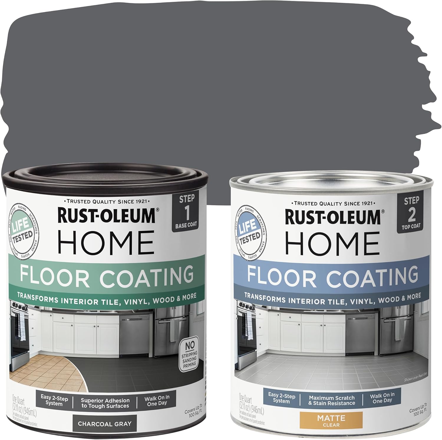 Rust-Oleum 367596 Home Interior Floor Coating Kit, Matte Charcoal Gray Charcoal Gray Matte