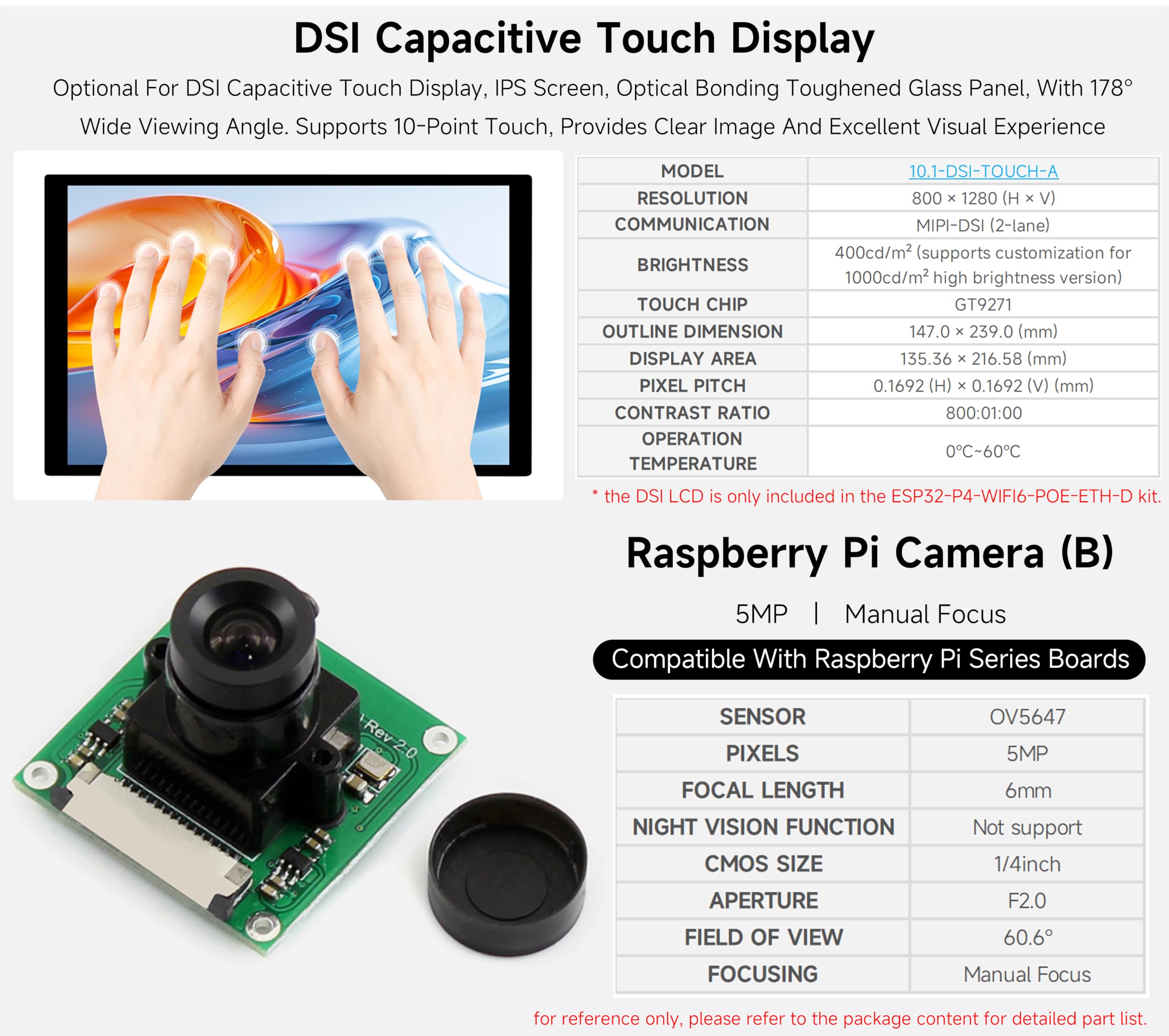 ESP32-P4-WIFI6-POE-ETH Development Board, Based on ESP32-P4 and ESP32-C6, Supports Wi-Fi 6 and Bluetooth 5 (LE), with PoE Module for PoE Power Supply, with 10.1inch Screen, Camera, Speaker (16 Items)