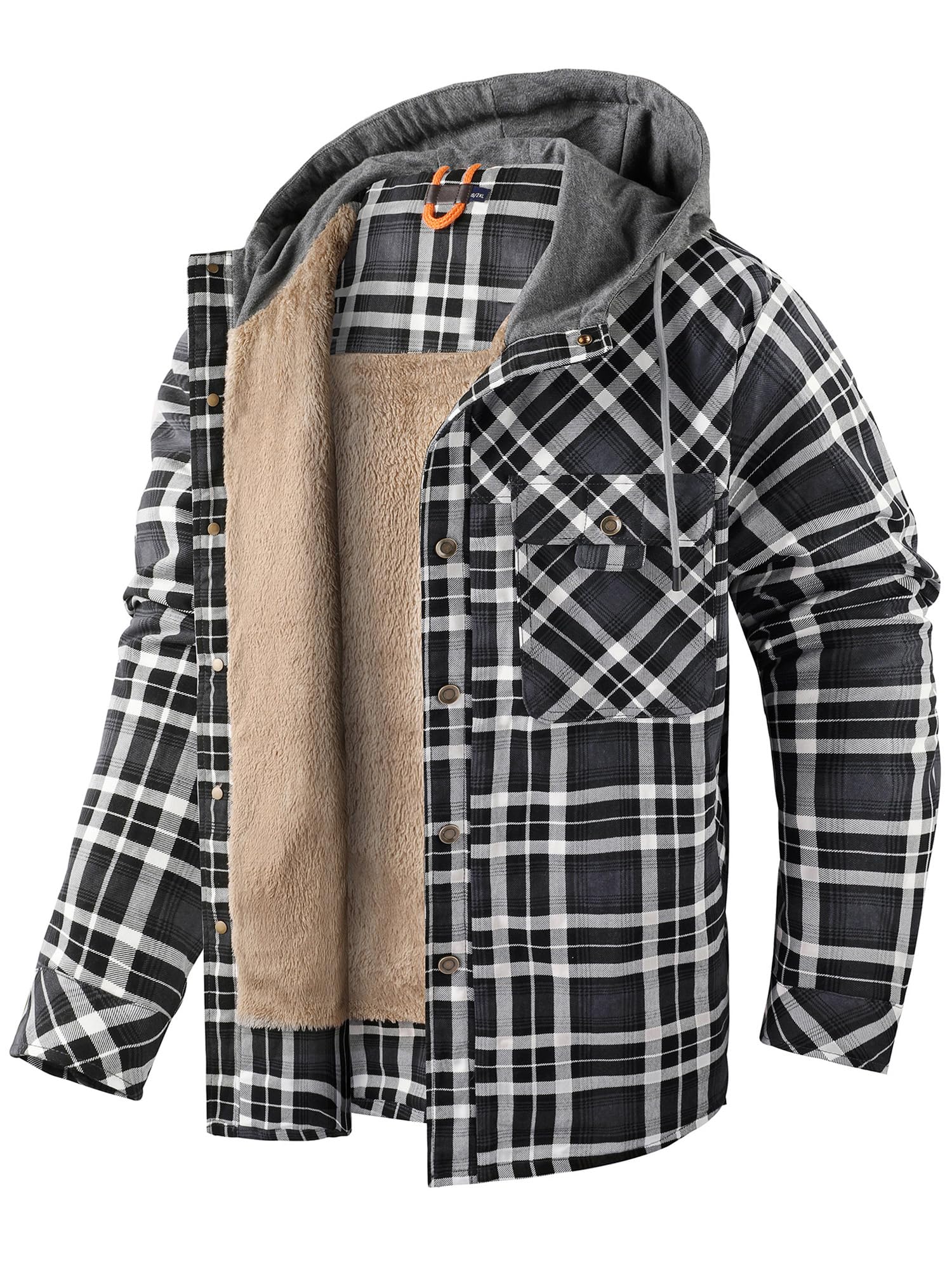 Mr.Stream Men's Hooded Coat Casual Thicken Plaid Work Flannel Snap Sherpa Lined Fleece Shirt Jacket