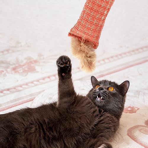 Miniatura 10 de Paquete de 2 pateadores interactivos naturales para gatos con cola de hierba gatera y enredadera, juguete masticable resistente a las mordeduras,