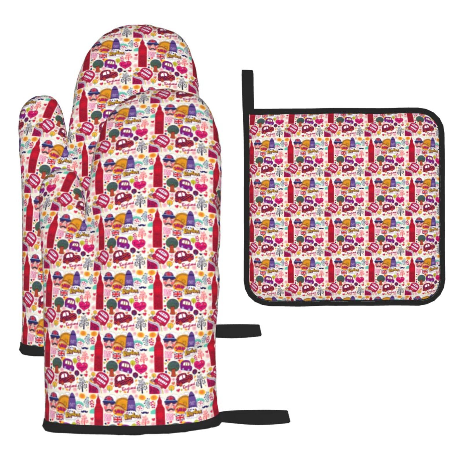 School Newspaper In English Print Oven Mitts Kitchen Gloves Set Everyday Baking Grilling Microwaving Cooking Gift
