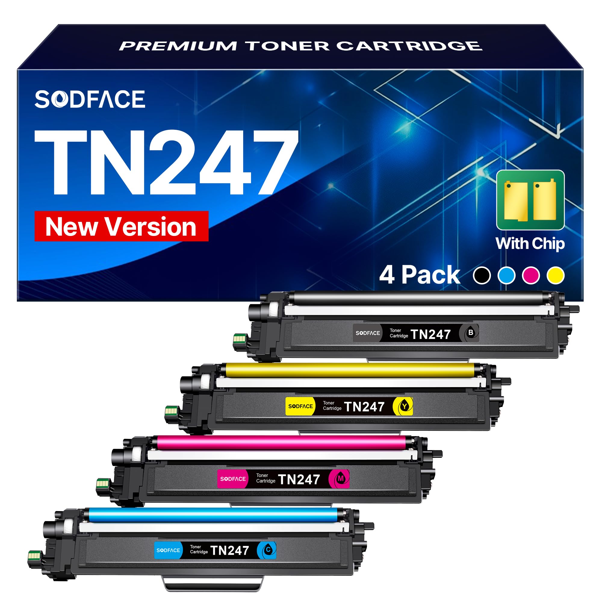 SODFACE TN-243CMYK TN247 Kompatibel für Brother TN 247 TN243 Toner für Brother MFC L3750CDW DCP-L3550CDW MFC-L3770CDW HL-L3210CW HL-L3230CDW MFC-L3730CW (Schwarz, Cyan, Gelb, Magenta, 4er-Pack)