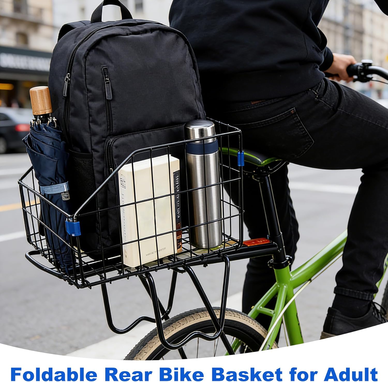 Bike Basket Front/Rear for Adult Bikes, Folding Large Rear Bicycle Basket with Removable Liner Bag Rainproof Cover